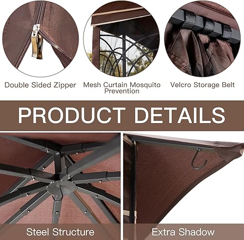 Miniatura 2 de ECOTOUGE Gazebo para exteriores de 10 x 10 pulgadas para patios, toldo doble impermeable, tienda de campaña de jardín con red para fiesta, patio