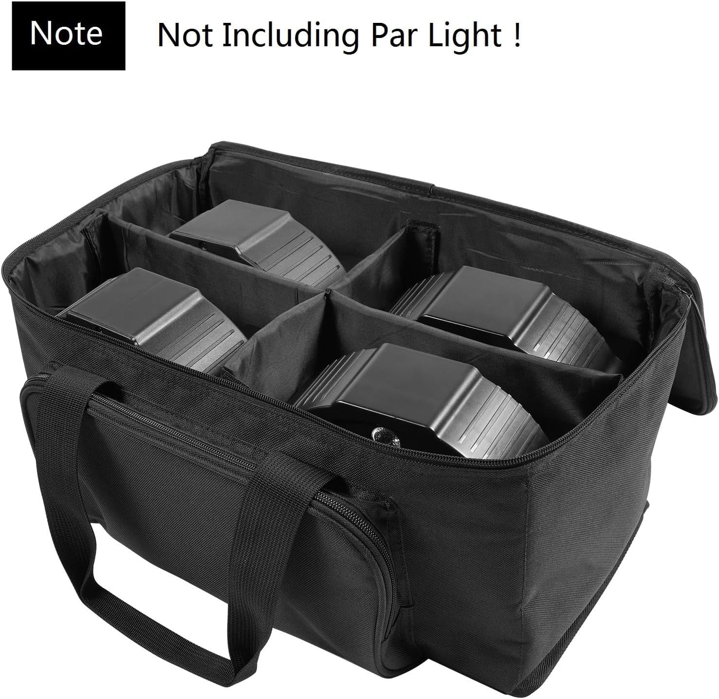 HOLDLAMP Borsa con 4 scomparti e 2 tasche, borsa nera impermeabile in PVC con doppia cerniera, fondo antiscivolo, borsa per il trasporto DJ Par