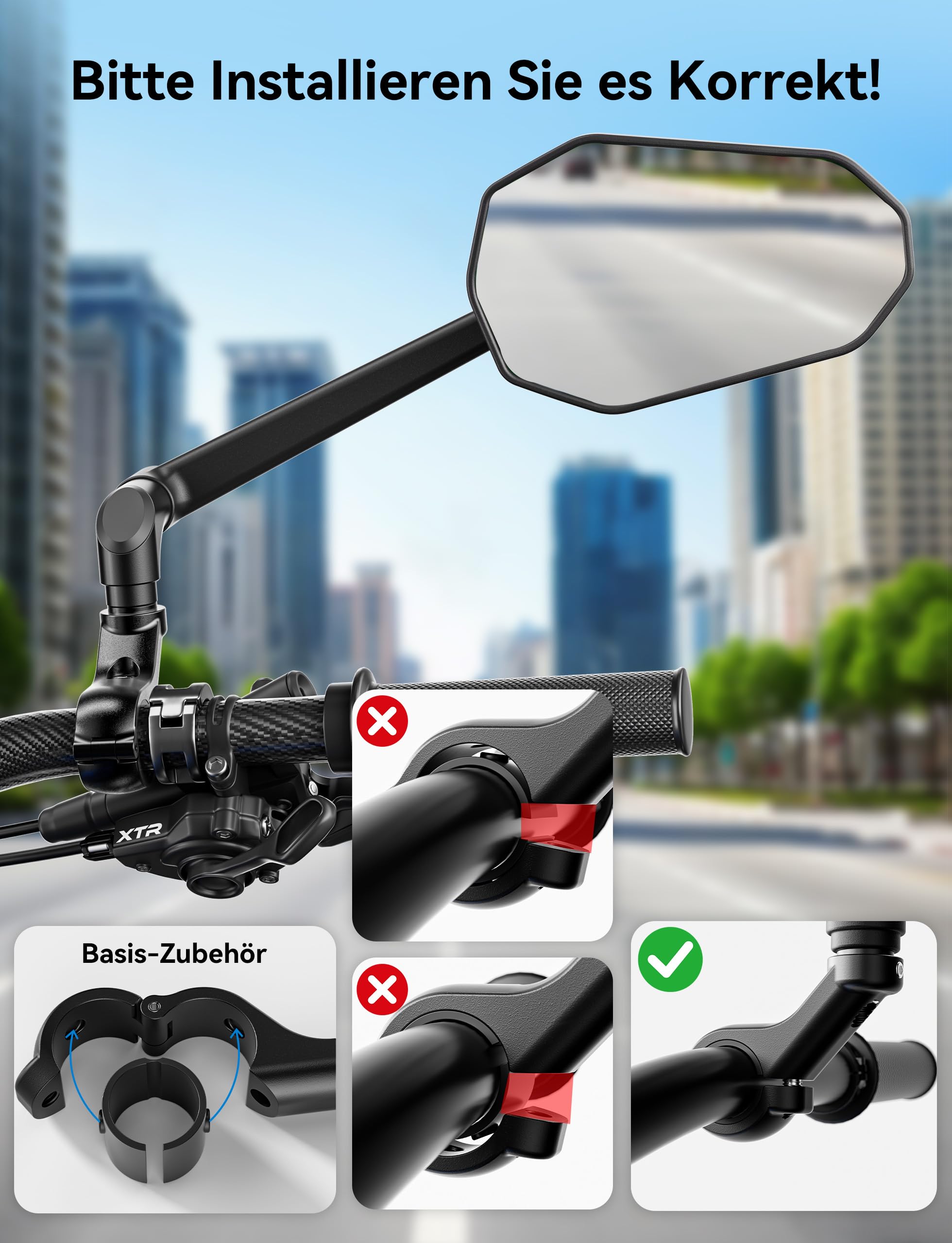 Fahrradspiegel für E-Bike Links, 360° Klappbar & Drehbar Fahrrad Rückspiegel mit Große Spiegelfläche, Fahrrad Spiegel Links für Ebikes, Spiegel für Fahrrad Schlagfestes Echtglas, Fahrradzubehör E-bike