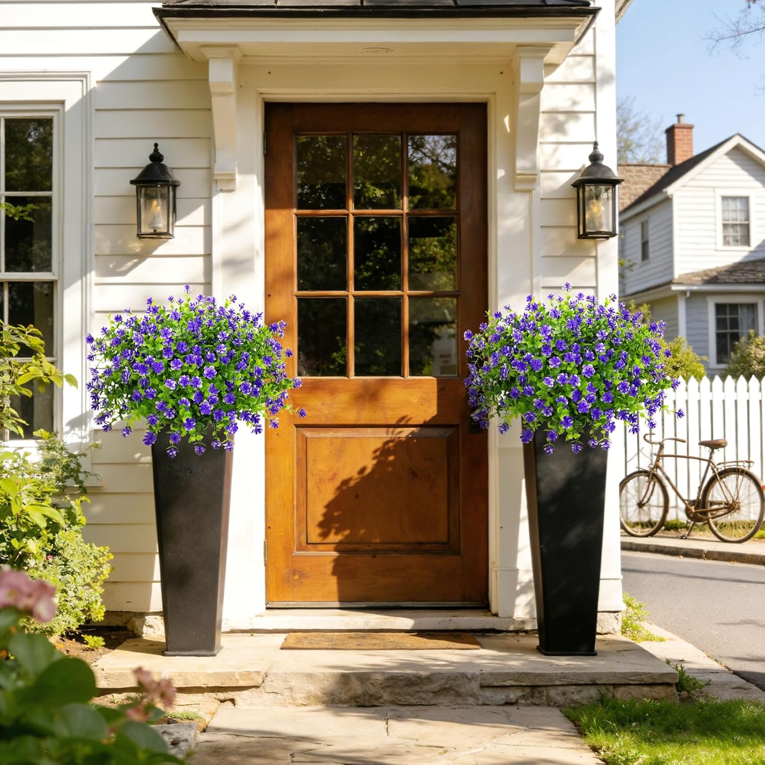 Roberly 24 Bundles Artificial Flowers for Outdoors, UV Resistant Eucalyptus Fake Flowers Shrubs Greenery Plastic Plants for Garden Porch Window Box Farmhouse Indoor Home Decor, Purple