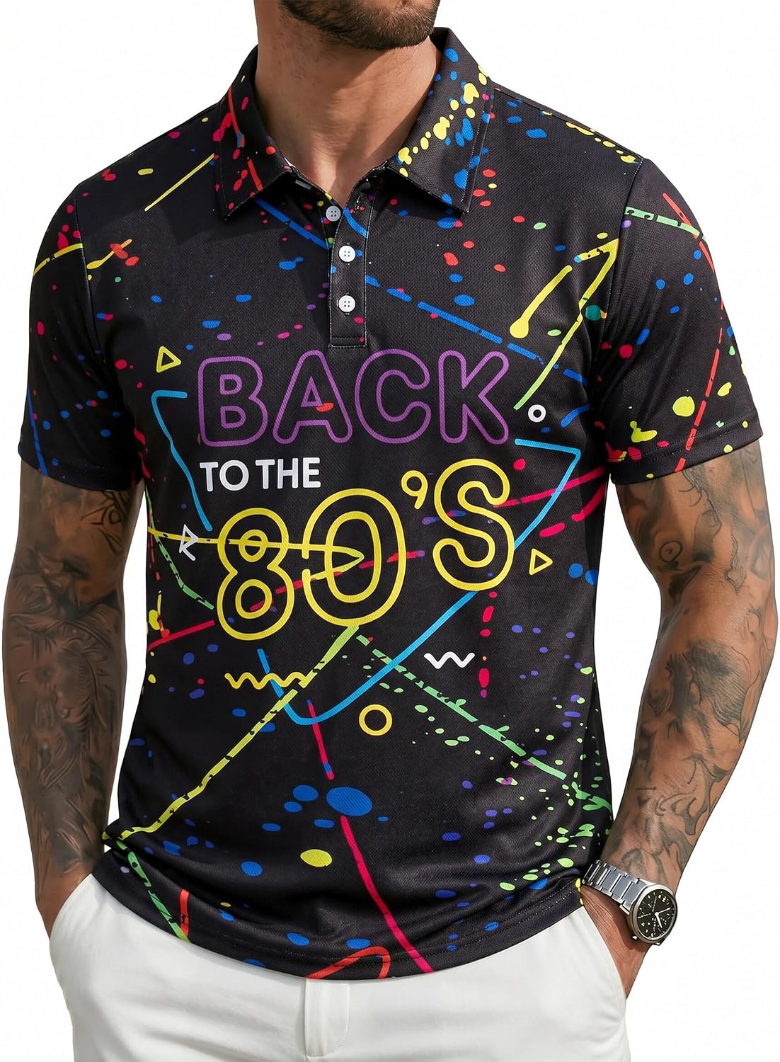 Mens Golf Polo Shirts Short Sleeve Dry Fit Performance Moisture Wicking Casual Print Collared Golf Shirts for Men