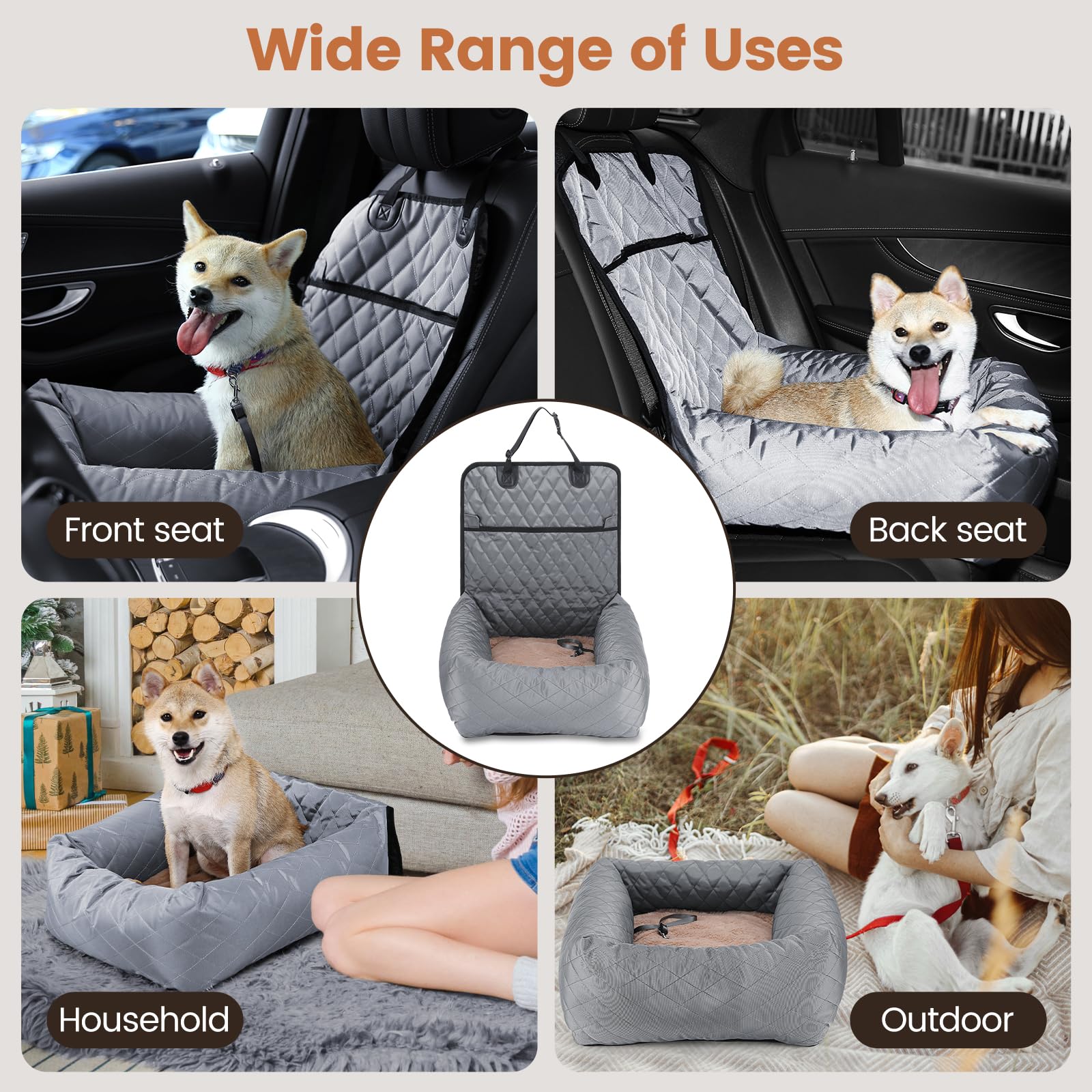 Asiento Elevador Para Perro En Coche - Hasta 15.8kg, Coussin Réversible Verano/Invierno, Gris