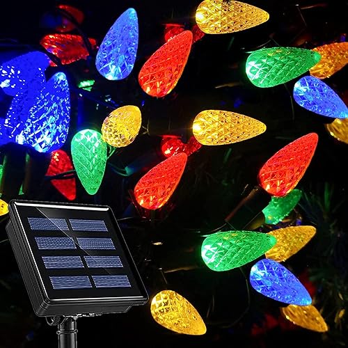 Cadena de luces solares C6, 21 pies, 50 LED, impermeable, multicolor, luces de Halloween y Navidad