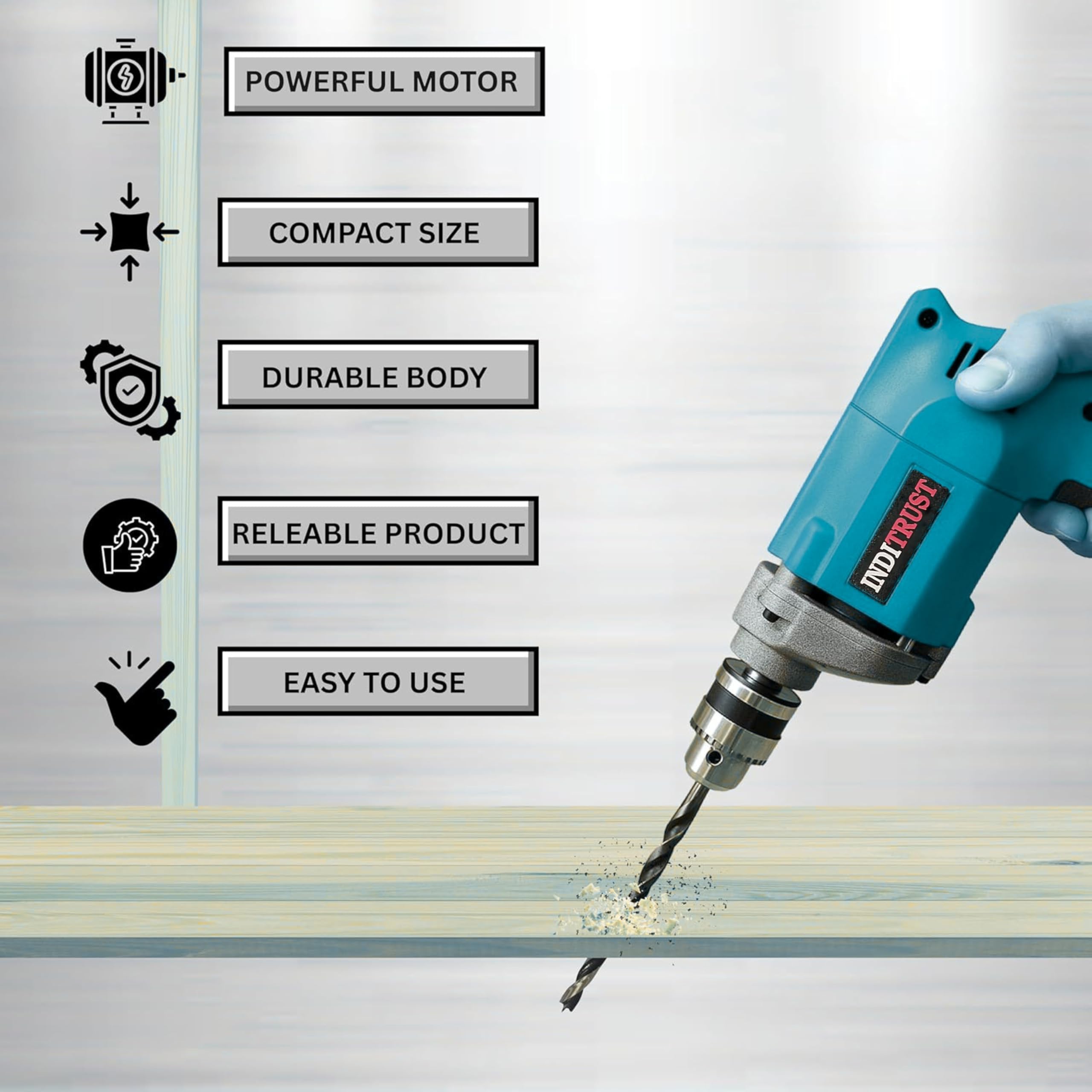 Inditrust With 6 MONTHS WARRANTY New 10mm Electric Drill Machine with 13pc hss Plier Wire Cutter Tester Screwdriver Hammer Masonry bit Set Pistol Grip Drill & not suitable for wall drilling 2