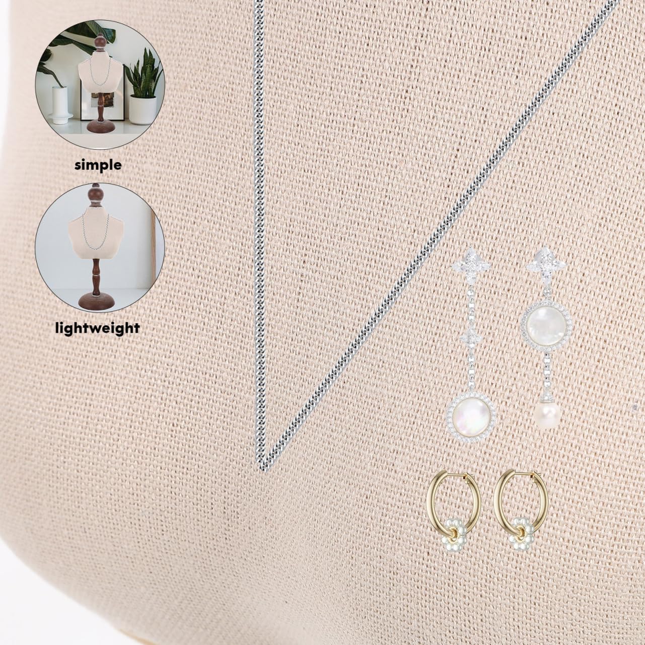 PRETYZOOM Sturdy Necklace Display Stand Necklace Bust Jewelry Organizer Elegant Velvet Base