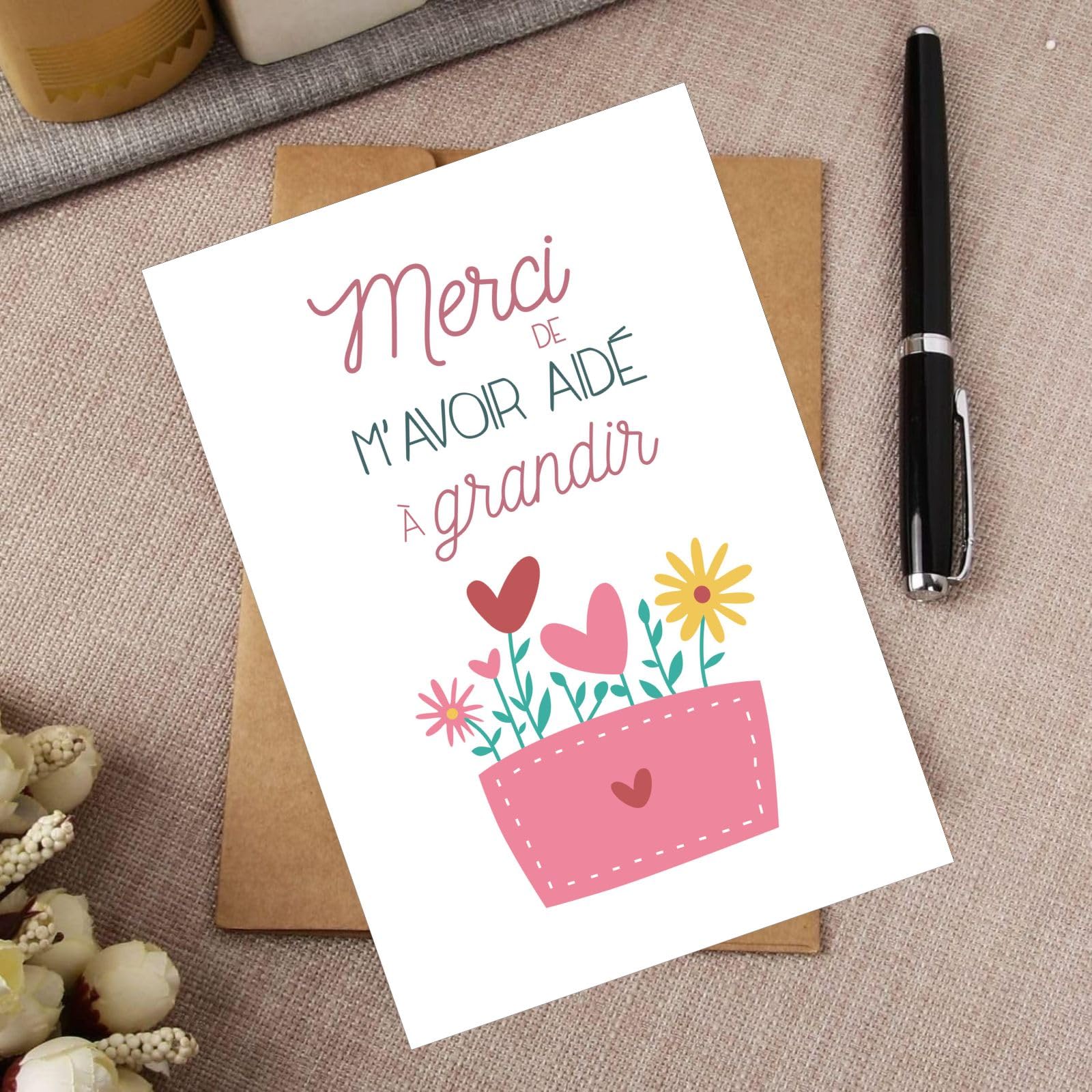 Carte de vœux Merci maitresse nounou professeur 2 pièces