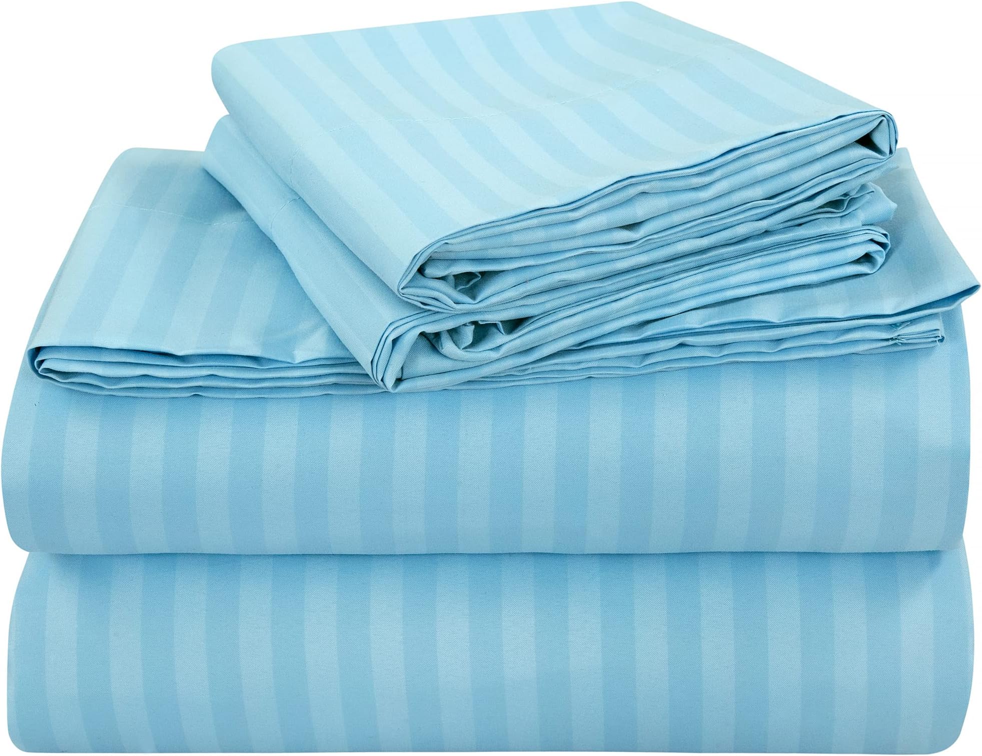 ROYALE LINENSStriped Bed Sheet Set - Brushed Microfiber 1800 Bedding - 1 Fitted Sheet, 1 Flat Sheet, 2 Pillowcase - Wrinkle & Fade Resistant - 4Piece Damask Stripe King Bed Sheet Set (King,Lake Blue)