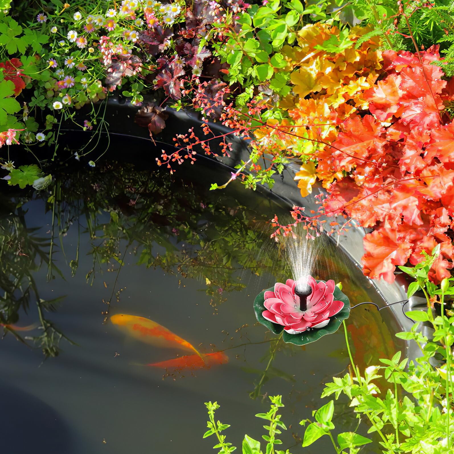 VALICLUD Solarbetriebener Lotus Solarbrunnen Gartendekoration Schwimmender Teichbrunnen für Garten Terrasse und Wasserbecken Wetterfest Leicht zu Reinigen Automatische Pumpe ohne Batterie