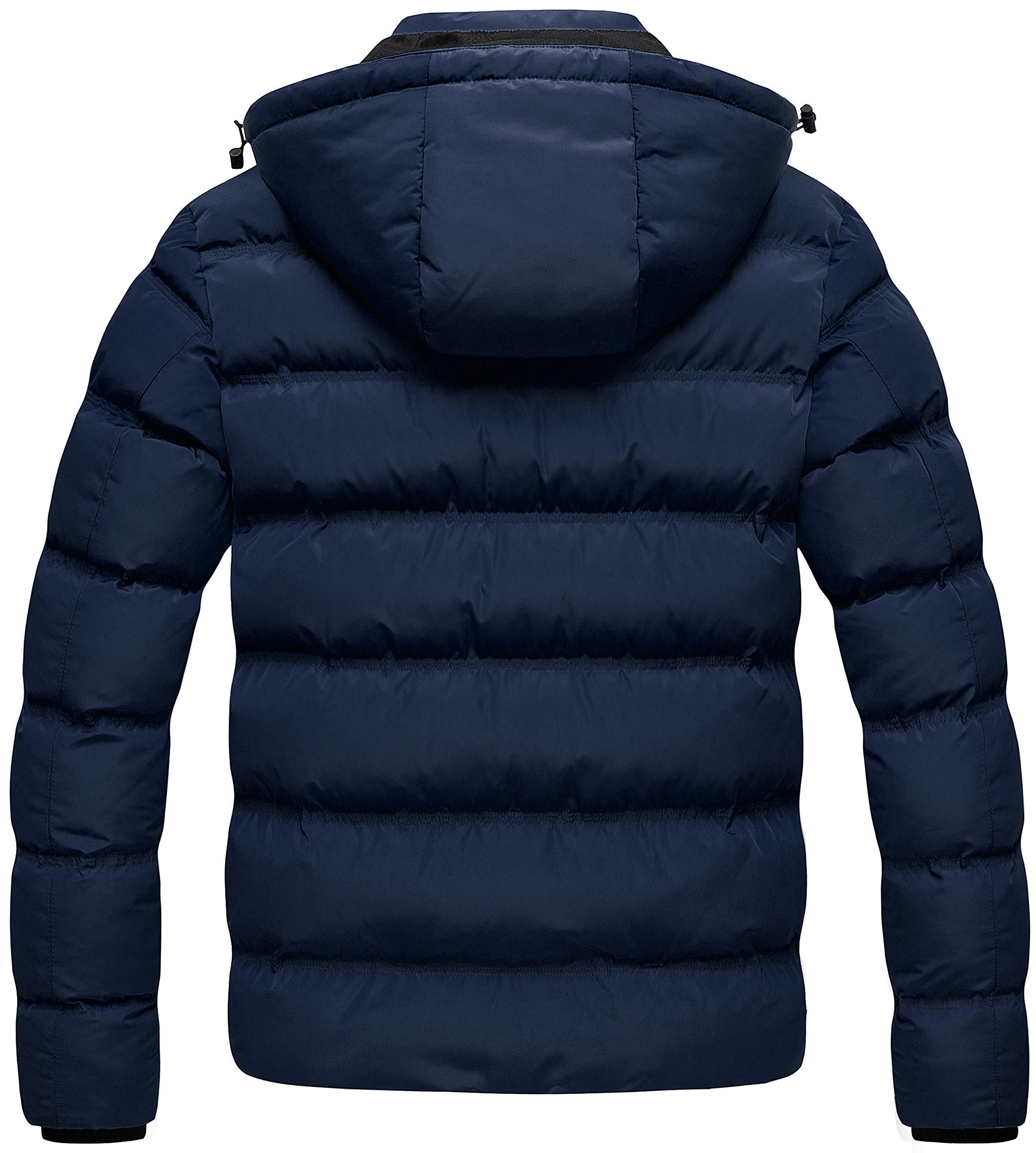 Men's Ski Jacket Winter Warm Coat Cotton Parka Down Alternative Puffer Insulation Front Zip Quilted Outerwear With Removable Hood Navy L