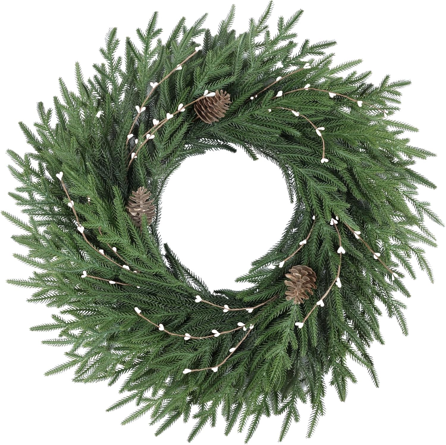 26 Inch Christmas Wreath, Christmas Wreaths for Front Door, Pine Wreath with Pine Cones Berries for Indoor Outdoor Wall Mantle Door Decor Christmas Wreath White 26''
