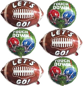 Football Party Balloon Set | 6pcs Game Day Foil Balloons | 3 Brown, XL 26 Football Shape Balloons plus 3 Green, Round 17 Touchdown | Big Game, Tailgate, Football Party Decorations Balloons | BASHOUT