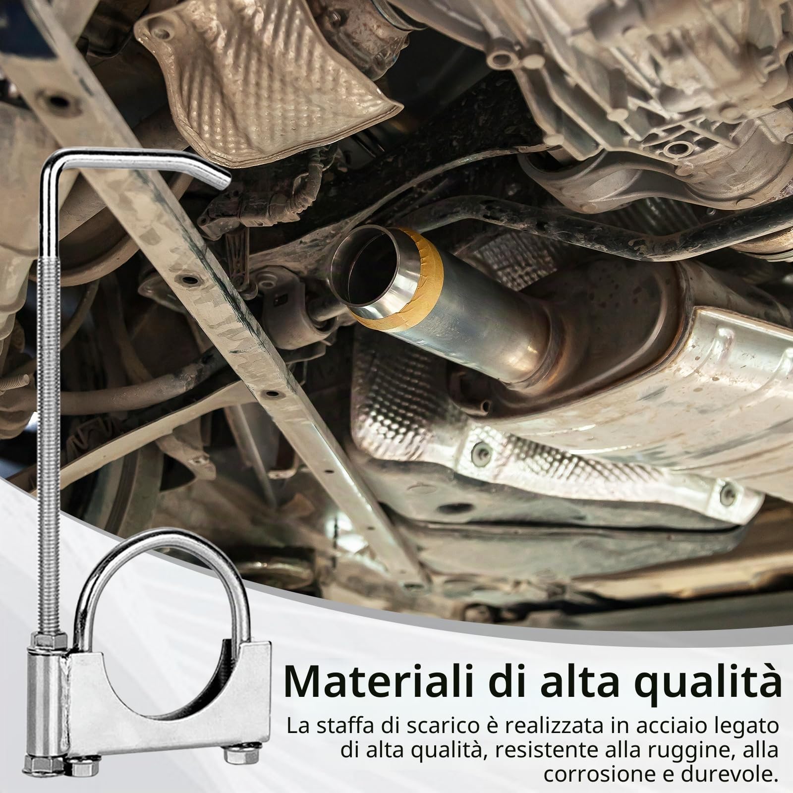 Fascetta Di Scarico In 2 Pezzi, Universale In Acciaio Inox Fascette A U Resistenti Con Gancio Stile Sella ø70 mm/2,75 Pollici Per Tubi Di Scarico Di Auto E Camion