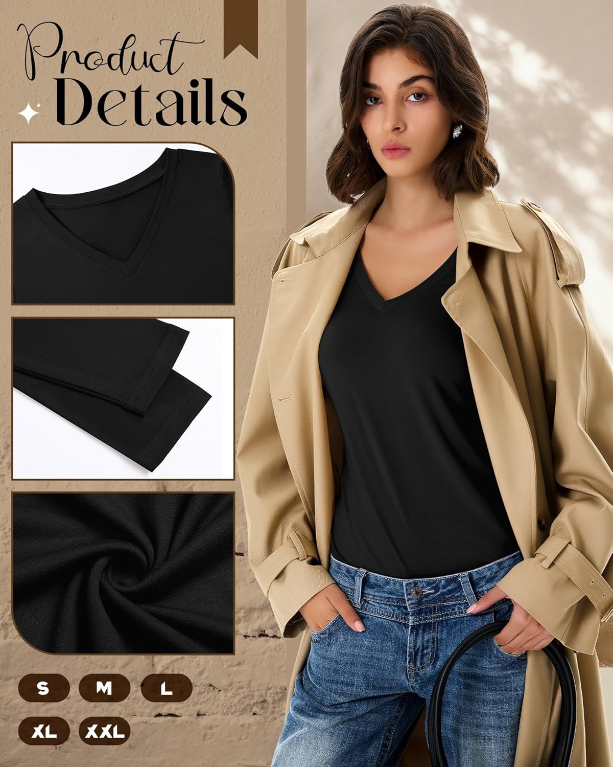 Huukeay 5 Pack Women's T-Shirts V Neck Long Sleeve Tops Casual Loose Fit Layering Shirts Flat Hem Basic Plain Work Tees - Image 4