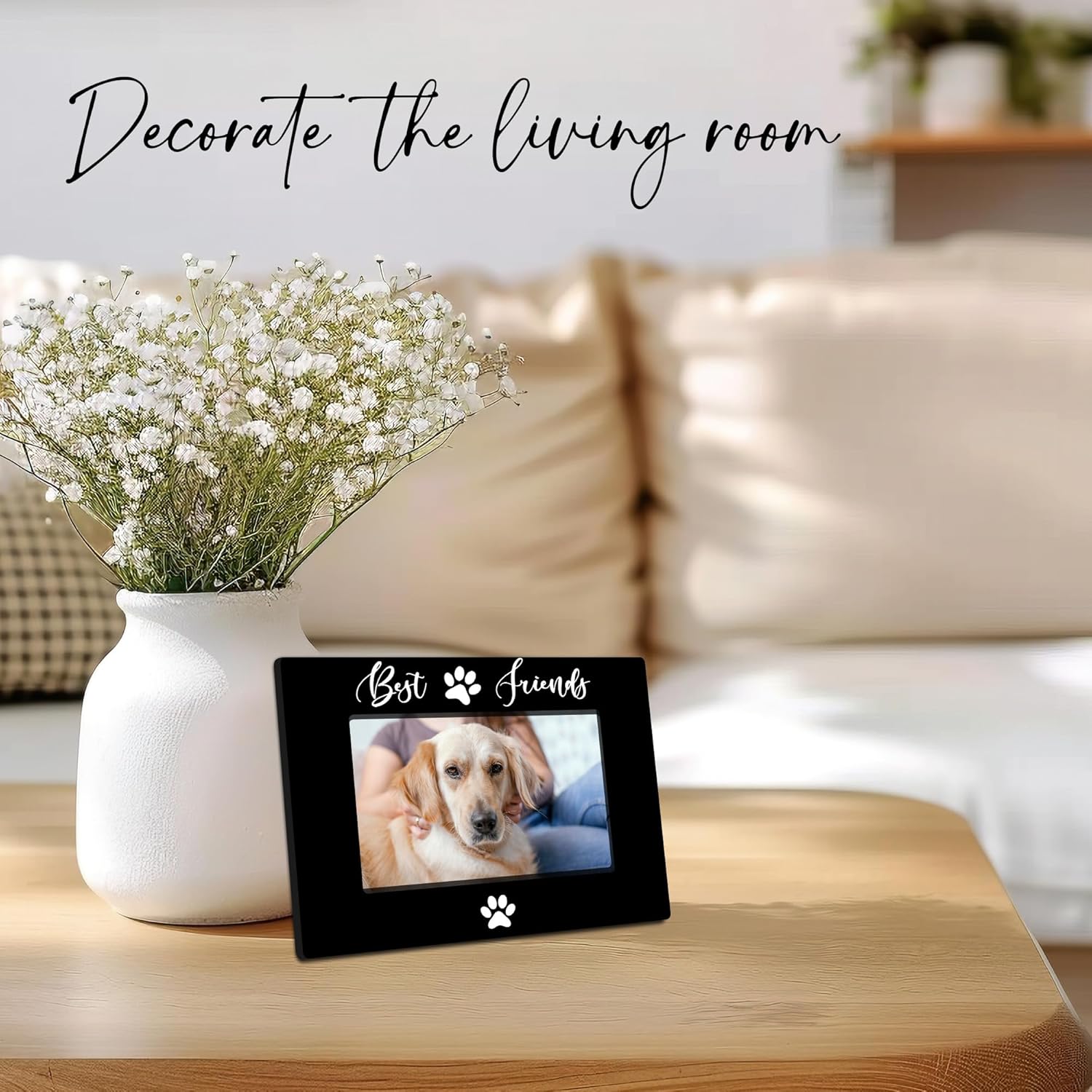 Puppy Wooden Photo Frame For 4" x 6" Picture - Best Friends - Black Minimalism Tabletop Picture Frame Decor For Home Office Table Shelf - Pet Gifts For Dog Lovers - A06 - Image 3