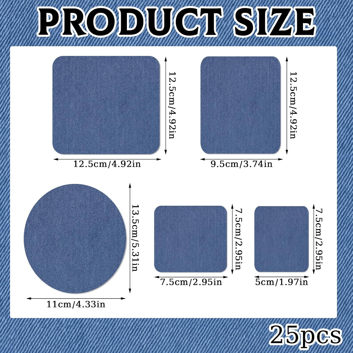 25Pcs Iron on Patches for Jeans 5 Colors Denim Patches Classic Jean Patches for Inside Outside Thigh Knee Pants Fabric Repair Patches Kit for DIY Repair Crafting Decoration