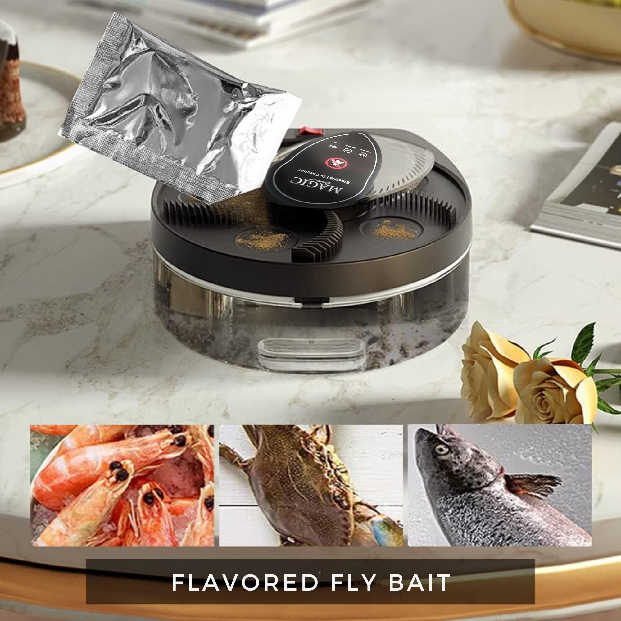 Acchiappamosche Elettrico. Trappola per mosche girevole a 360°con presa USB e supporto da parete per casa, cucina, ristorante, hotel, bar. (bianco)
