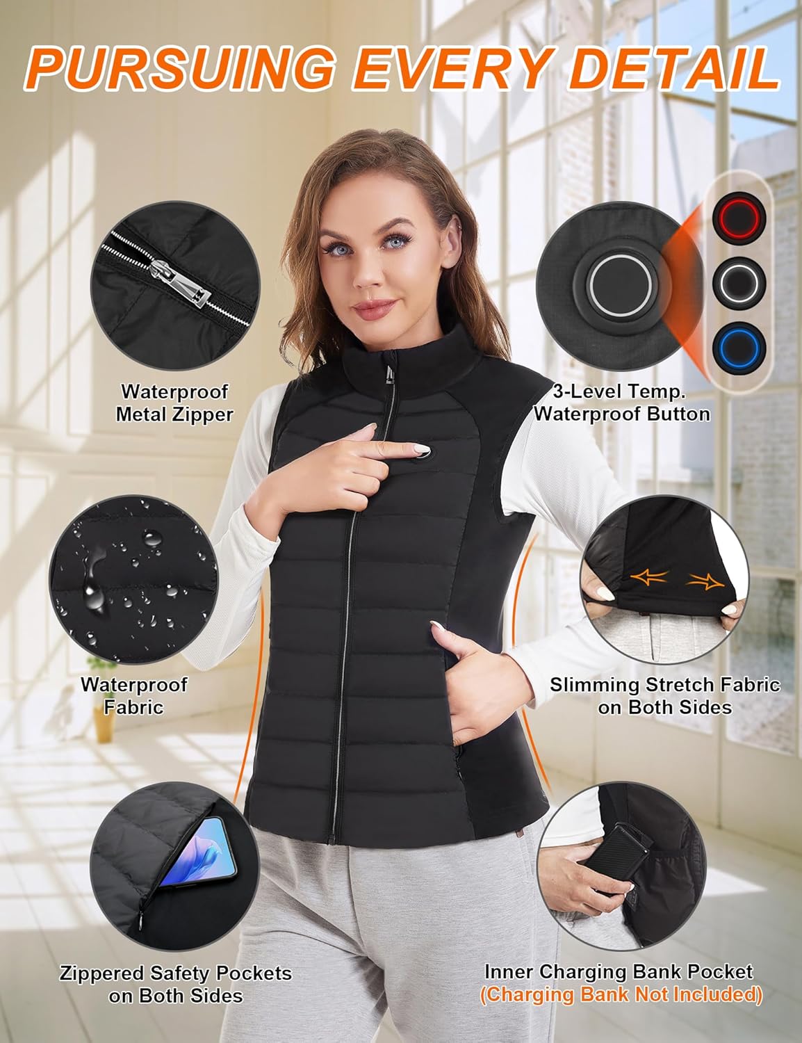 Heated Coat, Warming Electric Heating Jacket for Women, Outdoor Activities (Battery Not Included) - Image 2