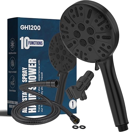 Gh1200 Cabezales de ducha de 10 modos con combo de rociador de mano, filtro de ducha integrado, cabezal de ducha con manguera y soporte. Cabezales