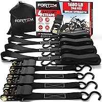 FORTEM Ratchet Tie Down Straps 4-Pack: 1650lb Break Strength, 15ft x 1in Heavy Duty Cargo Straps with Soft Loops, S-Hooks & Carry Bag
