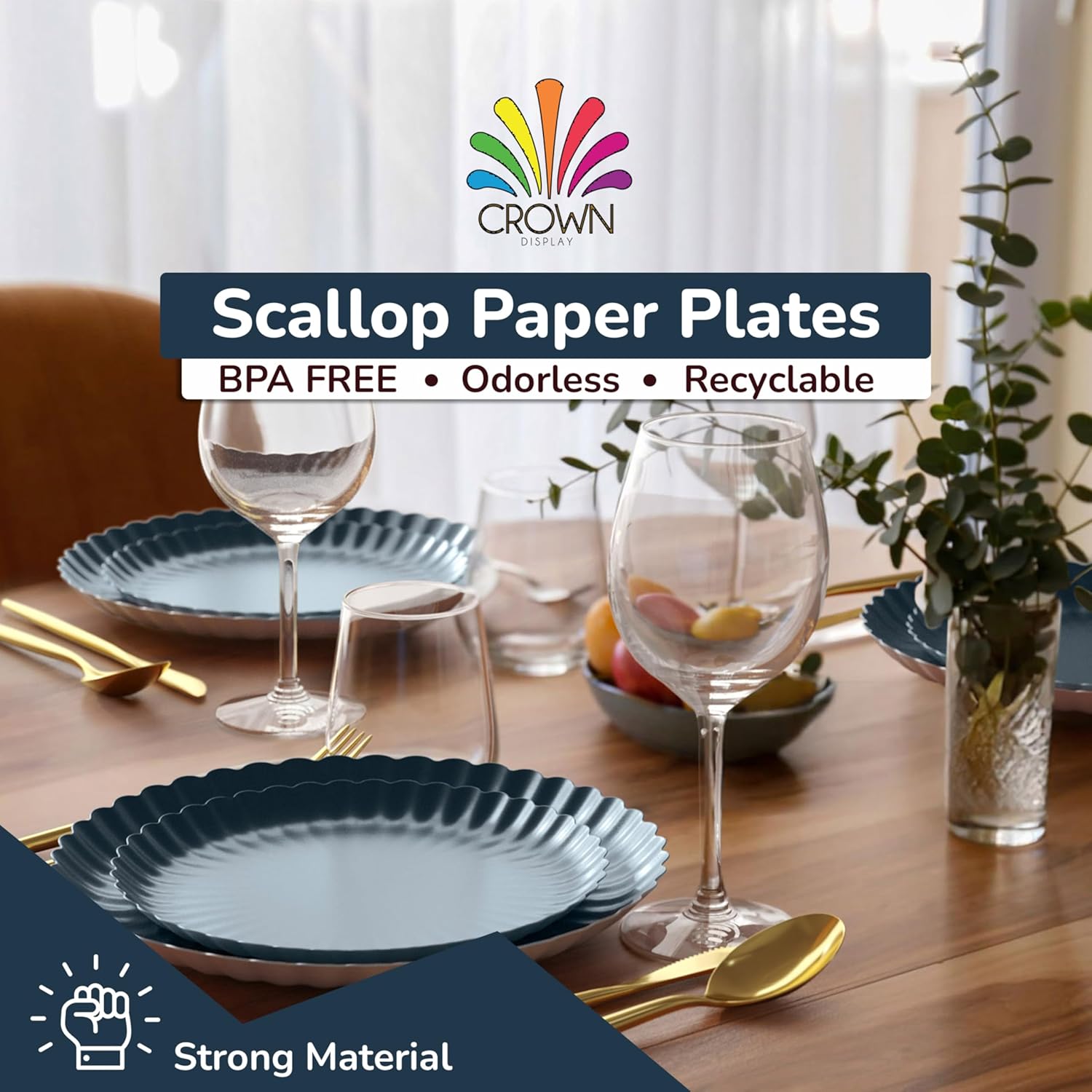 Trendables Scalloped Paper Plates 8.5 Inch & 10.5 Inch 40 Pcs Dinner Plate Set Fancy Disposable Plates for Party for 20 Guests 20 X 8 & 20 X 10 Large & Small Paper Plate Set for Parties Black Aqua