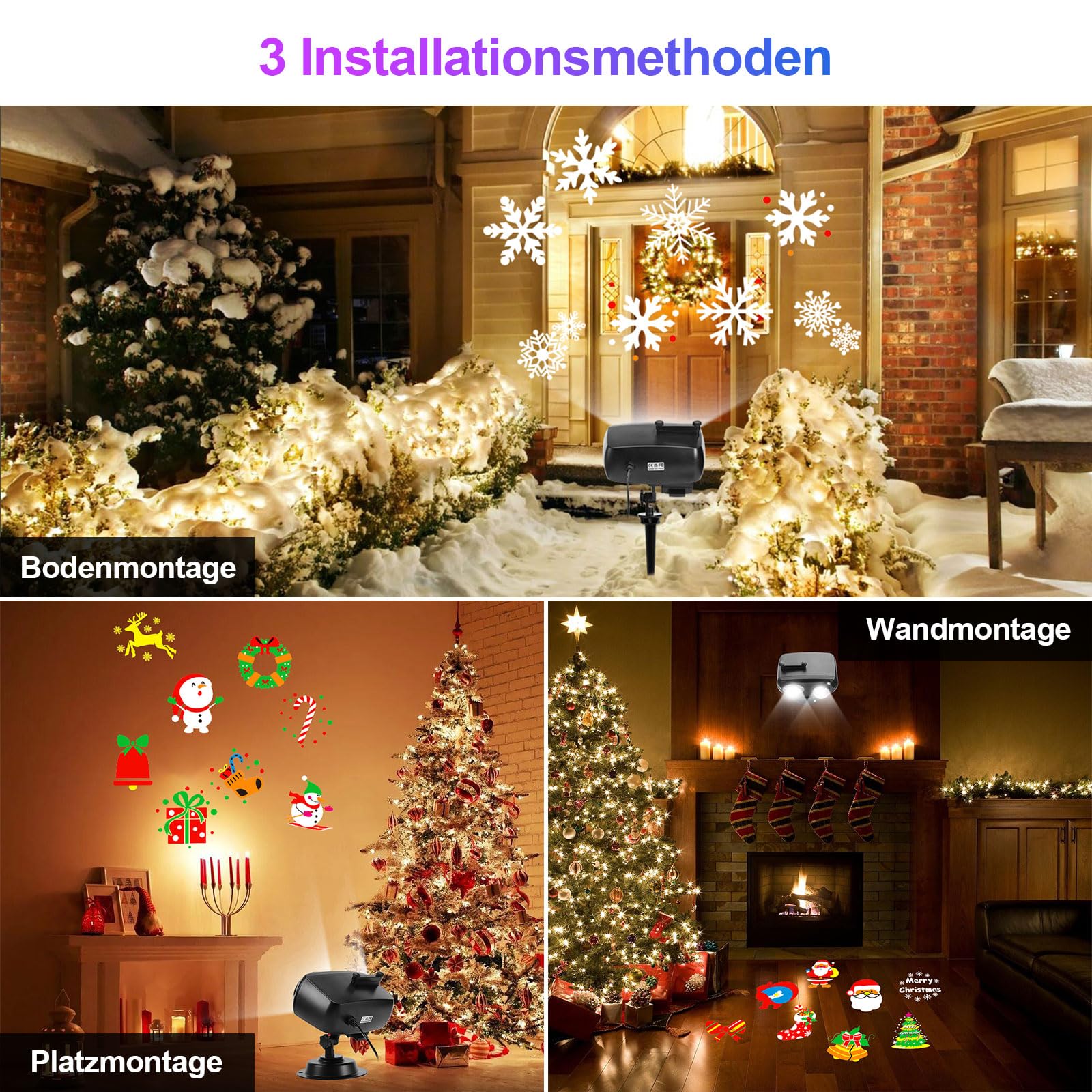 2024 Halloween Weihnachten Projektor Christmas Projector für Außen Innen LED Projektionslampe IP44 Projektorlampe 12 Folien 96 Muster 10 Welleneffekt für Weihnacht Allerheiligen Party Fest