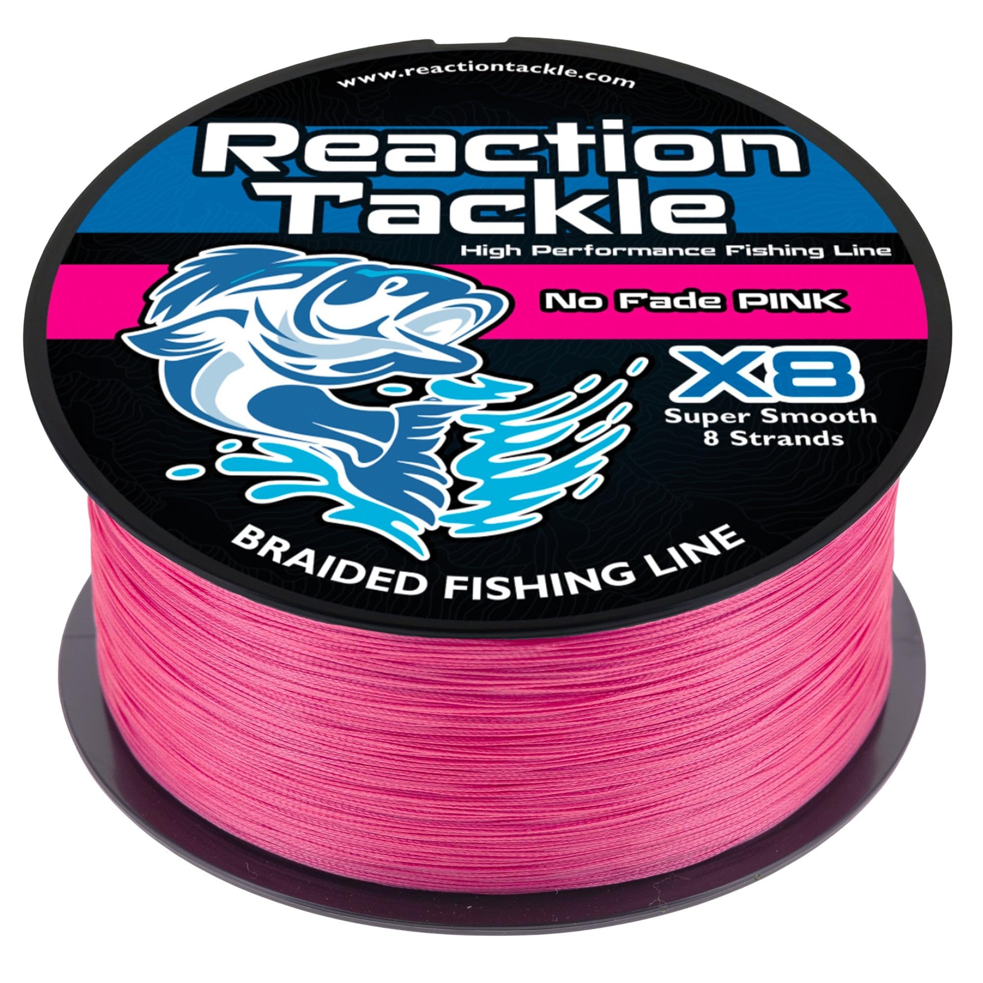 Reaction Tackle Braided Fishing Line - 8 Strand No Fade Pink 80LB 1500yd