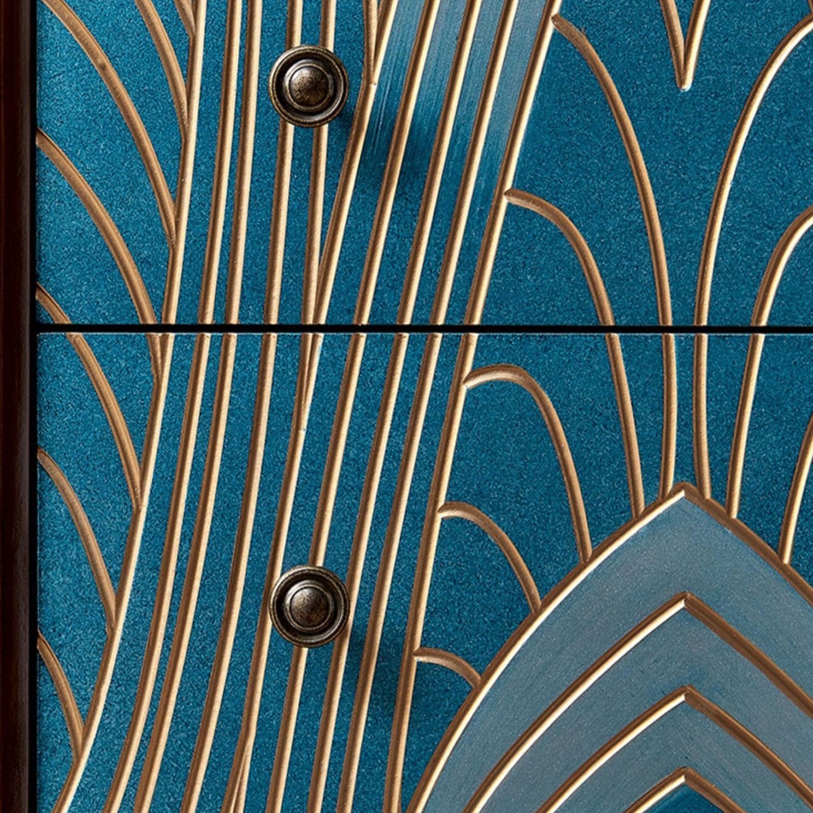 Cassettiera in legno blu, mobiletto decorativo autoportante con gambe, soluzione elegante per soggiorno e camera da letto, 60 x 39 x 85 cm, comò con ampio cassetto