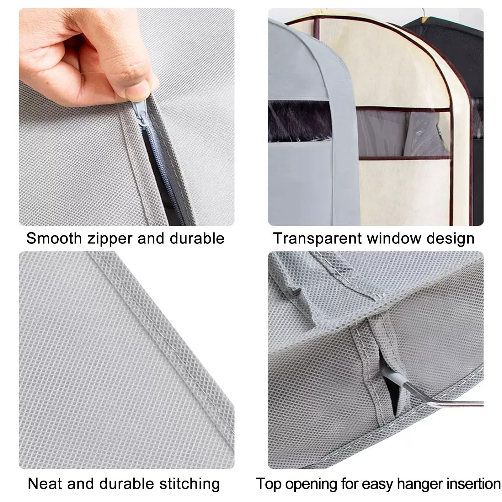Custodie per Abiti 5 Confezioni, Borsa Porta Abiti da Viaggio, Copriabiti con Finestra in PVC Trasparente, Sacchetti per Vestiti Appesa per Maglioni, Cappotti, Vestiti(Gray,23.6x39.3in)