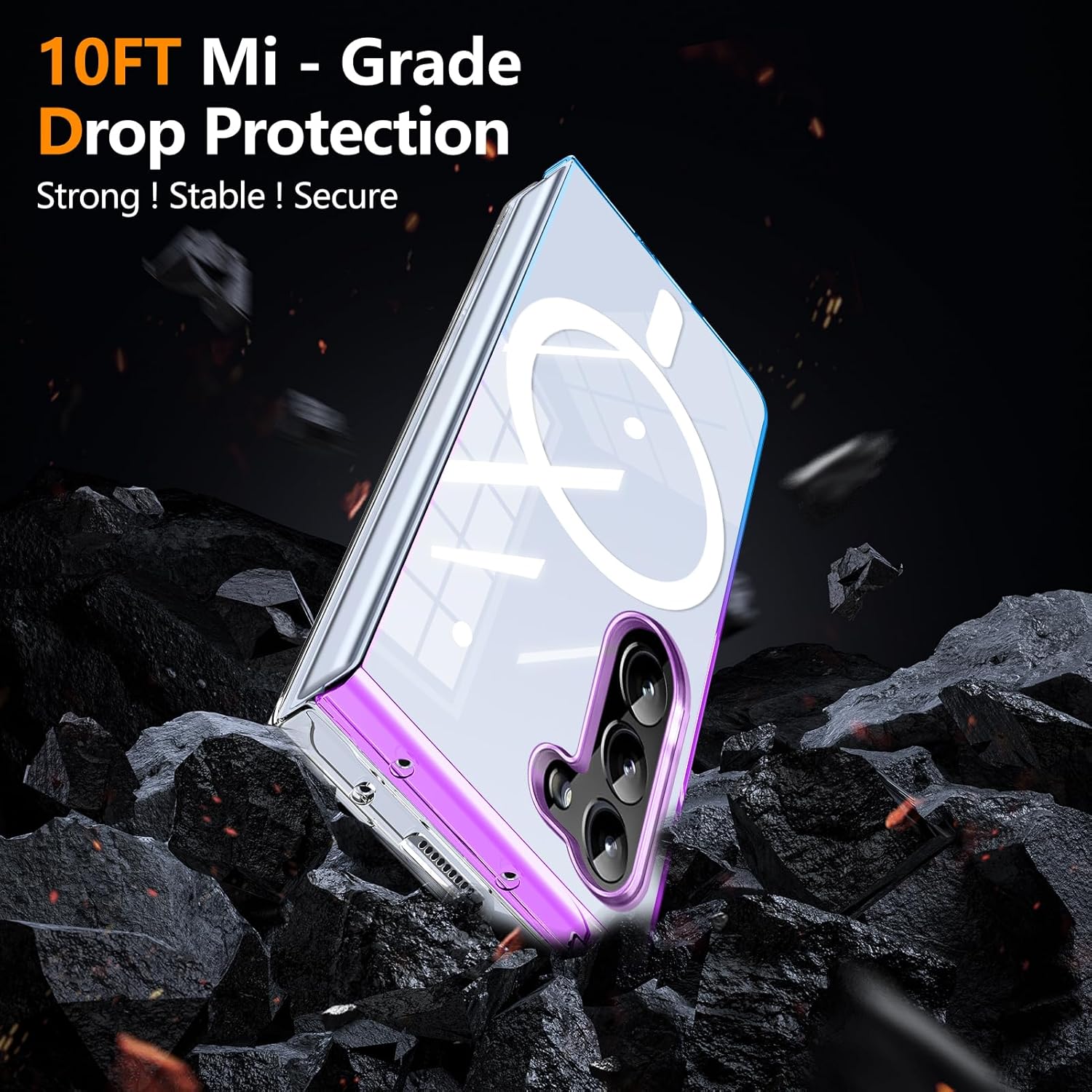 for Galaxy Z Fold 6 Case Clear，[Strong Magnetic] Wireless Charging，[Gradient][Not Yellowing]，Shockproof Protective Scratch Resistant Hard PC+TPU,Purple/Blue MUS-CXSX-03-03