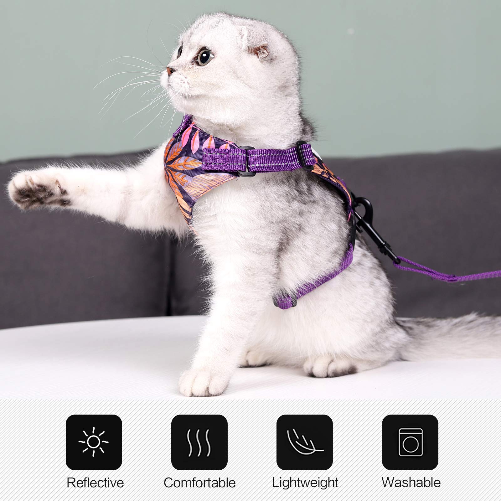 XFSRG Ausbruchssicheres Katzengeschirr Mit Leine - Atmungsaktive Netzjacke Für Abenteuer Mit Reflektorstreifen (Braun, M)