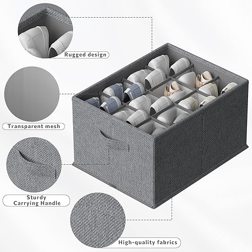 Miniatura 10 de FHSQX Paquete de 2 organizadores de zapatos para armario, organizador de zapatos plegable, se adapta a hasta 24 pares, contenedores de