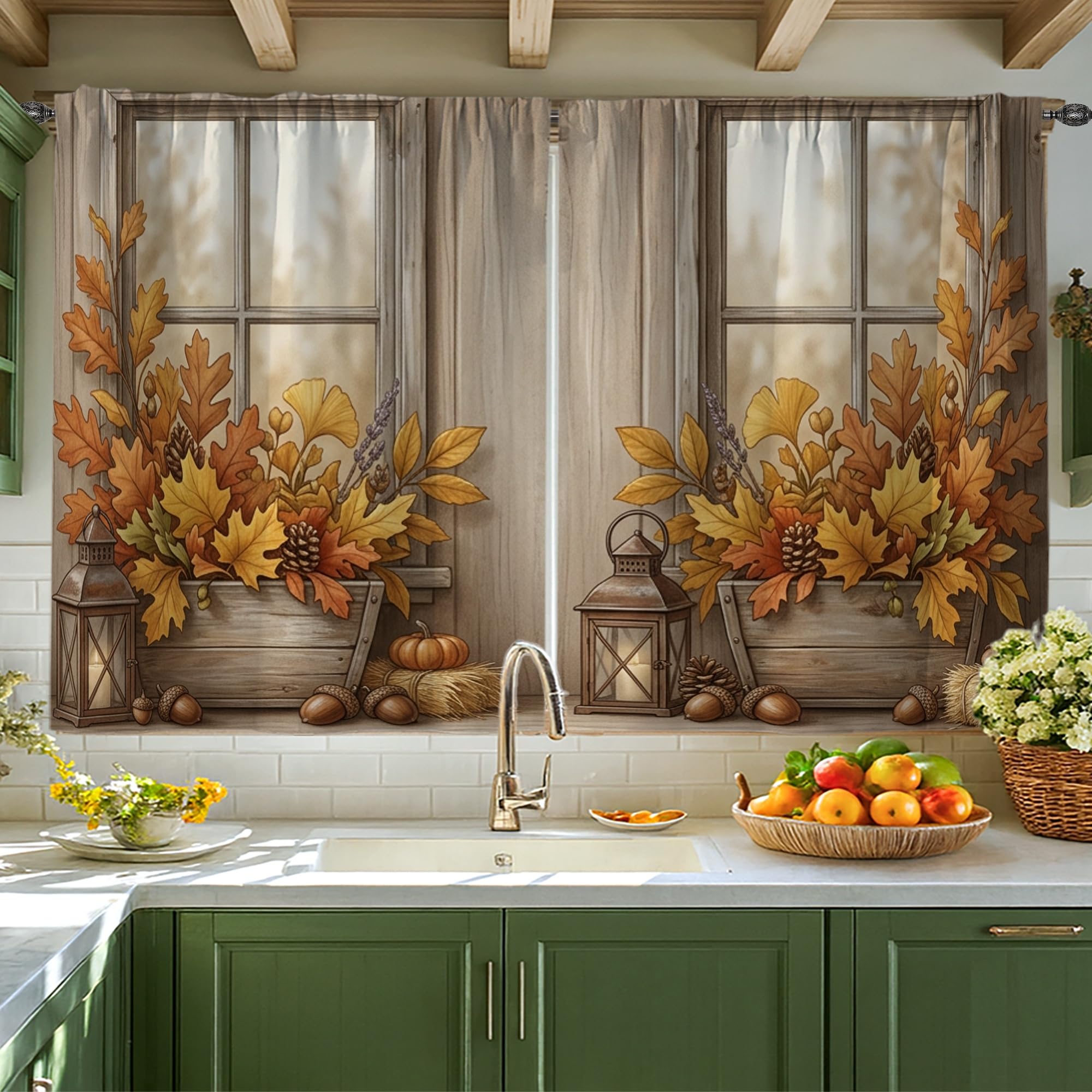 Rideaux rustiques citrouilles orange automne 106x114 cm pour la cuisine
