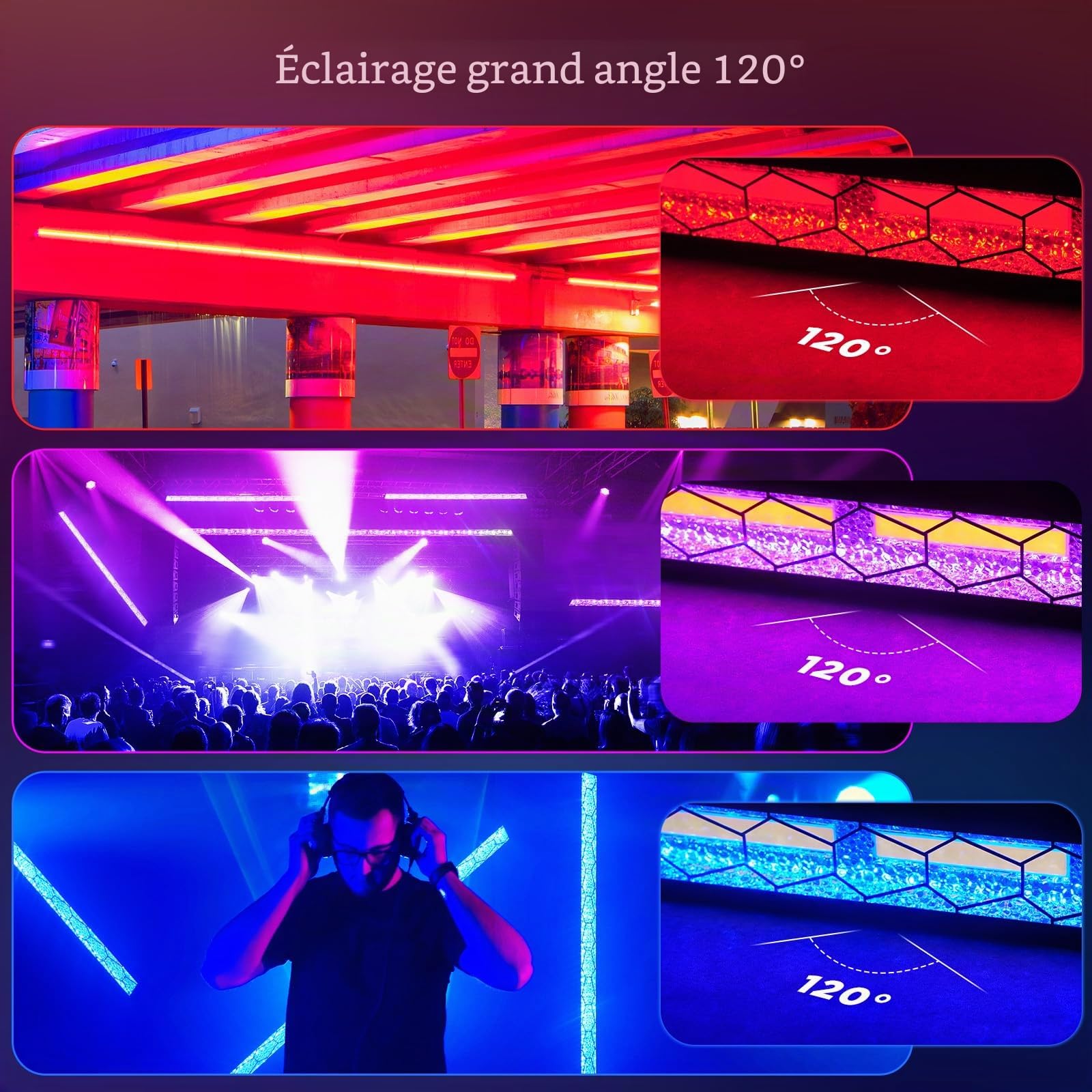 450W LED RGBW Projecteur 6 COB RGB Exterieur Lumière de Scène Stroboscope avec DMX contrôle Barre Wallwasher pour Fête Patio Jardin plein air