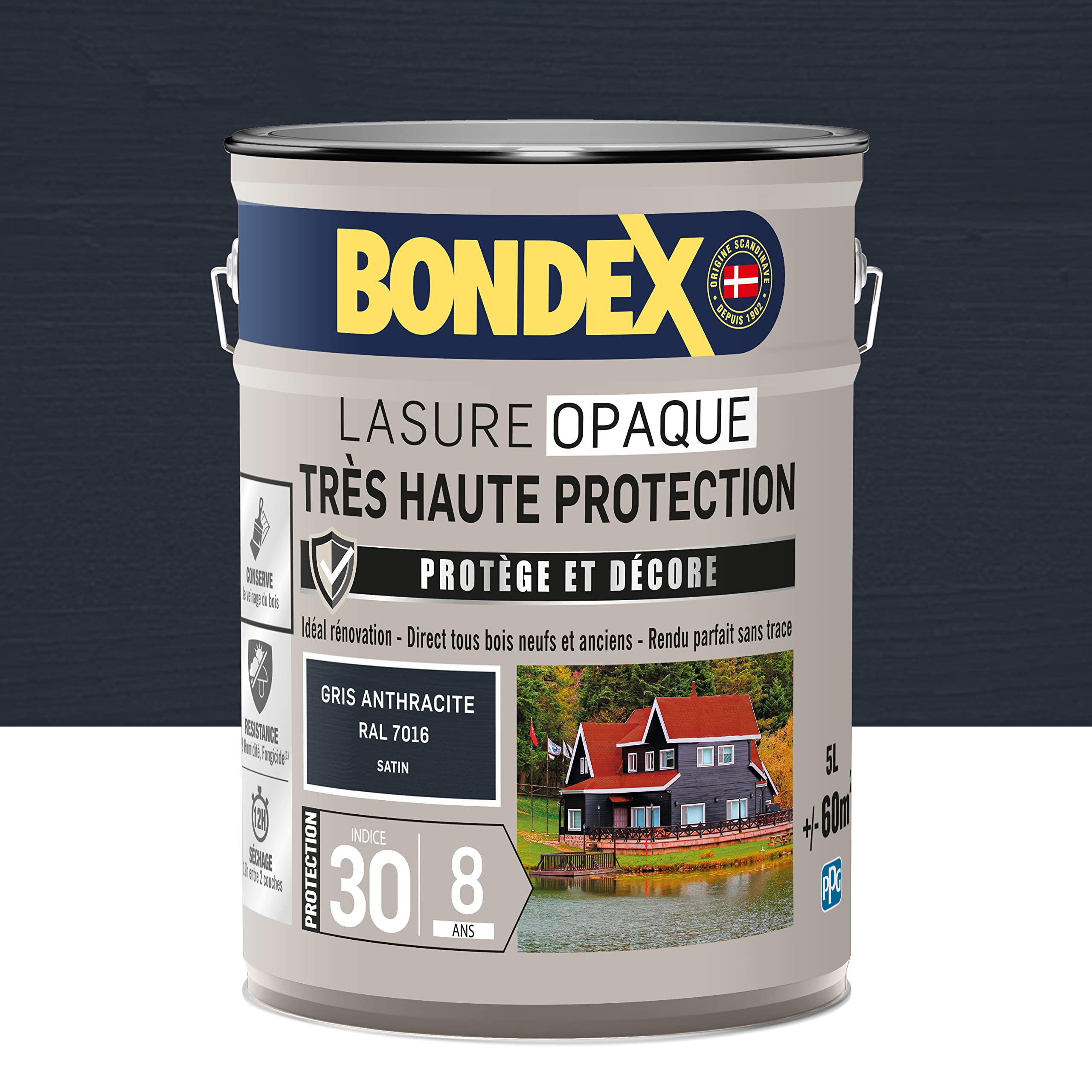 BONDEX - Lasure opaca muy alta protección, protege y decora directamente todas las maderas, hecho perfecto sin rastros, 5 L, gris antracita RAL 7016