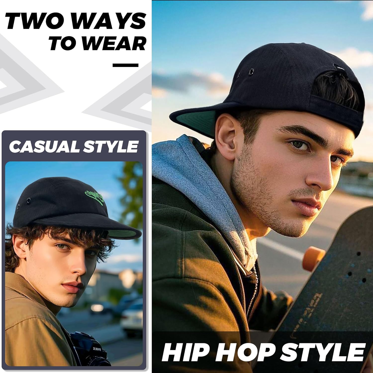 CLAPE 5 Panel Hat for Men and Women, Soft Cotton Breathable Shapeable Brim Baseball Caps Foldable UV Protection Flat Brim Hat - Image 4