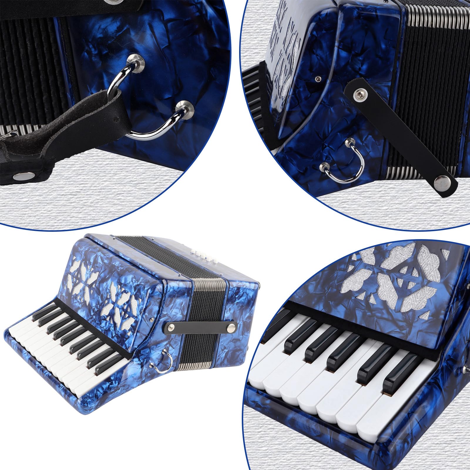 Accordéon Professionnel, Clé 8 Basse, ABS et Bois Massif, Soufflet en Cuir de Vachette, Instrument de Musique Accordéon pour Adulte, Débutant, Cadeau d'anniversaire, Performance Musicale