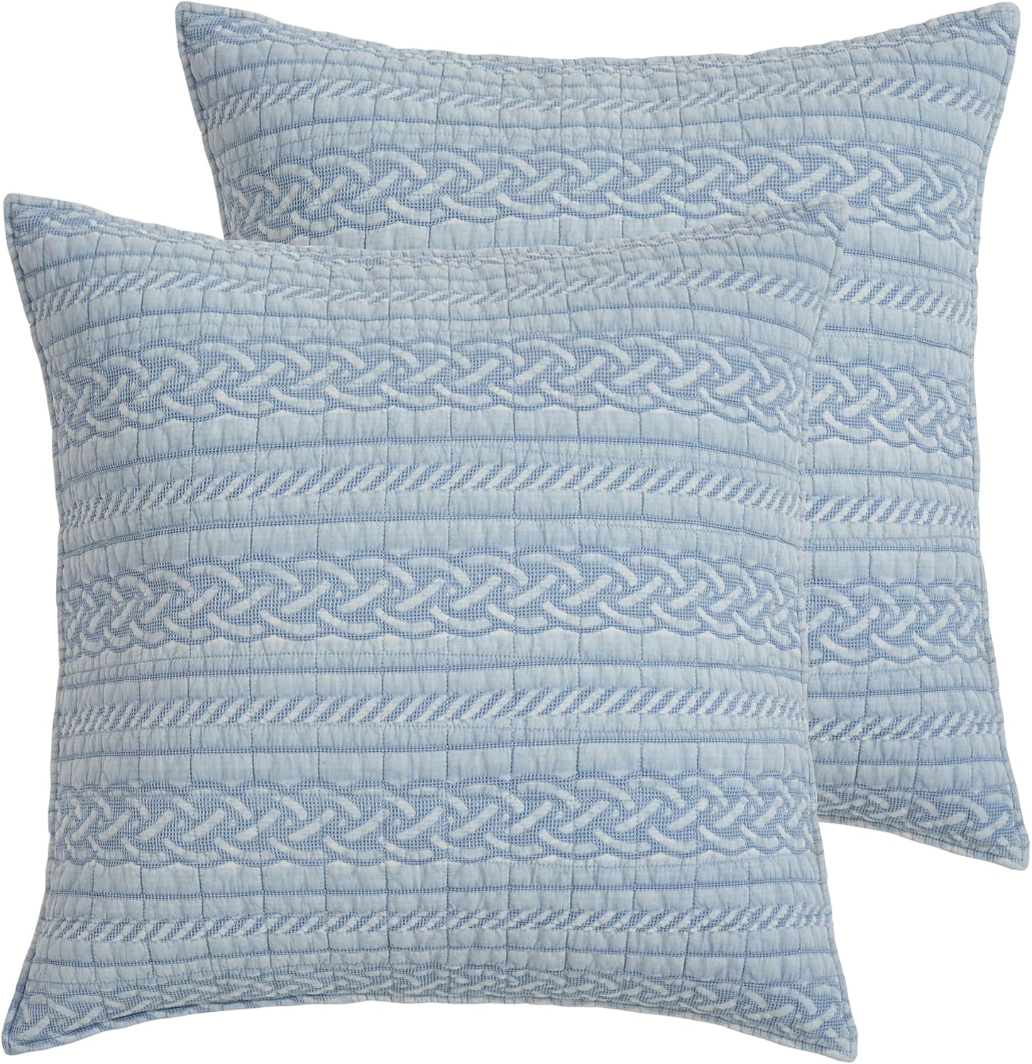 Levtex Home - Trintton Euro Sham Set - 2 Euro Shams (26x26in.) - Artisan Woven-Inspired Bands in Blue - Tie Closure - Cotton - Inserts Not Included