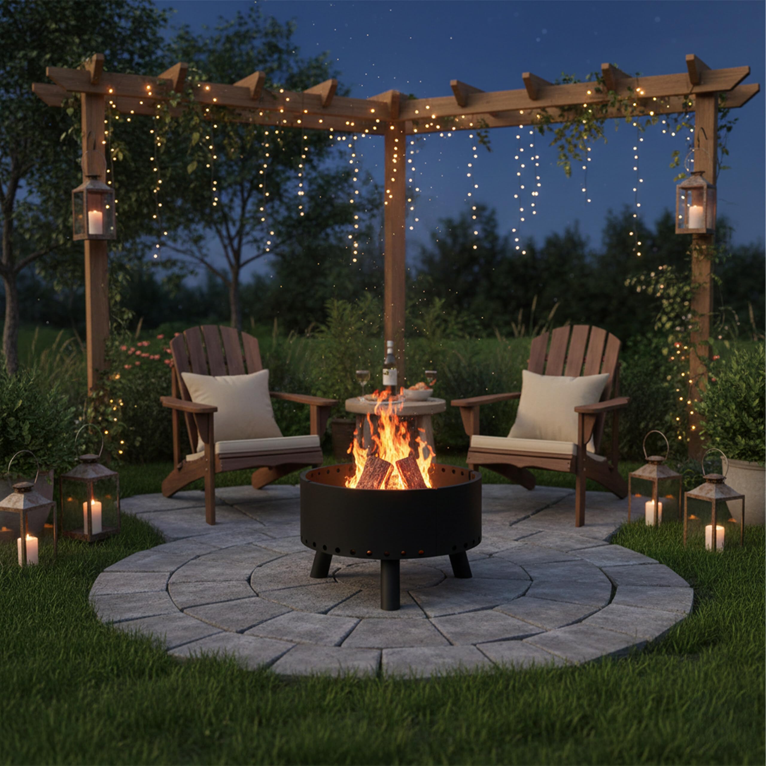 Relaxdays Brasero Exterior, Cuenco Fuego, Escudo Térmico, Borde Alto Protector, Atizador, Redondo, 40,5x58,5 cm, Negro