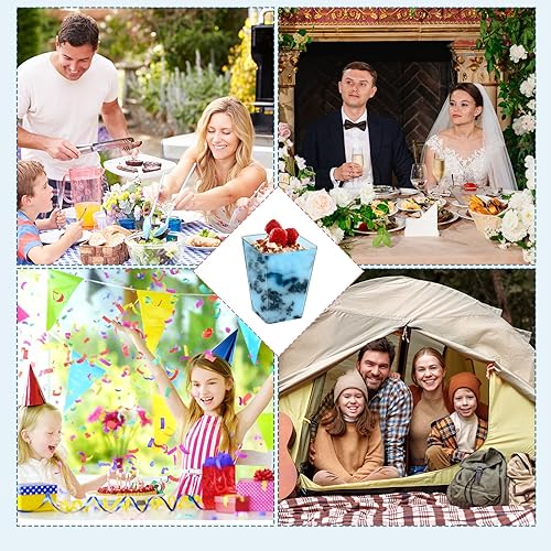 Miniatura 9 de Mifoci Vasos de plástico de 5 onzas para aperitivos para fiestas, mini tazones cuadrados desechables para postre, cuencos transparentes para pudín,