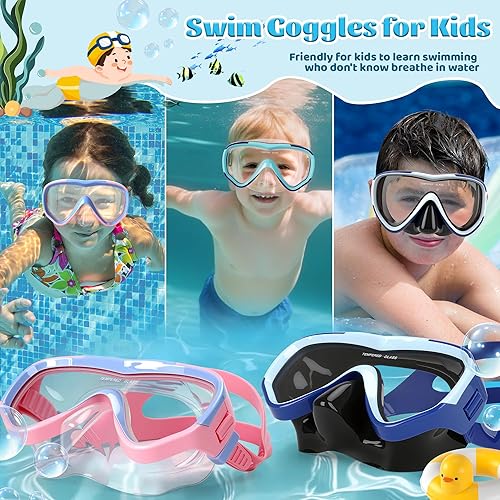 Miniatura 7 de Gafas de natación para niños con cubierta para la nariz, máscara de buceo de vidrio templado antivaho para niños de 6 a 14 años