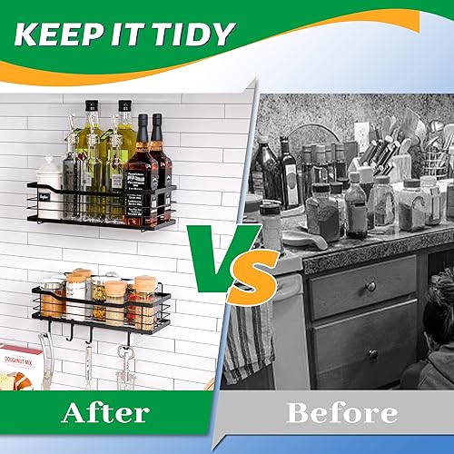 Miniatura 6 de Paquete de 2 organizadores de ducha negros  Estantes adhesivos de ducha de gran capacidad, accesorios de baño de fácil instalación con 4 ganchos