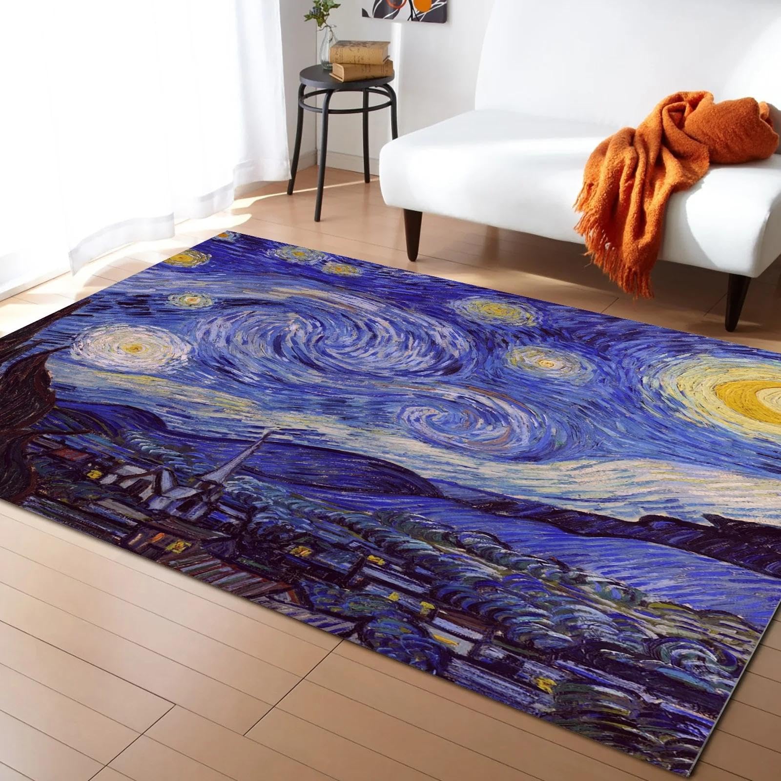 JGGXHM Van-Gogh Starry Night Carpet for Living Room Home Decor Sofa Table Area Rugs Bedroom Bedside Floor Mat 140x200cm
