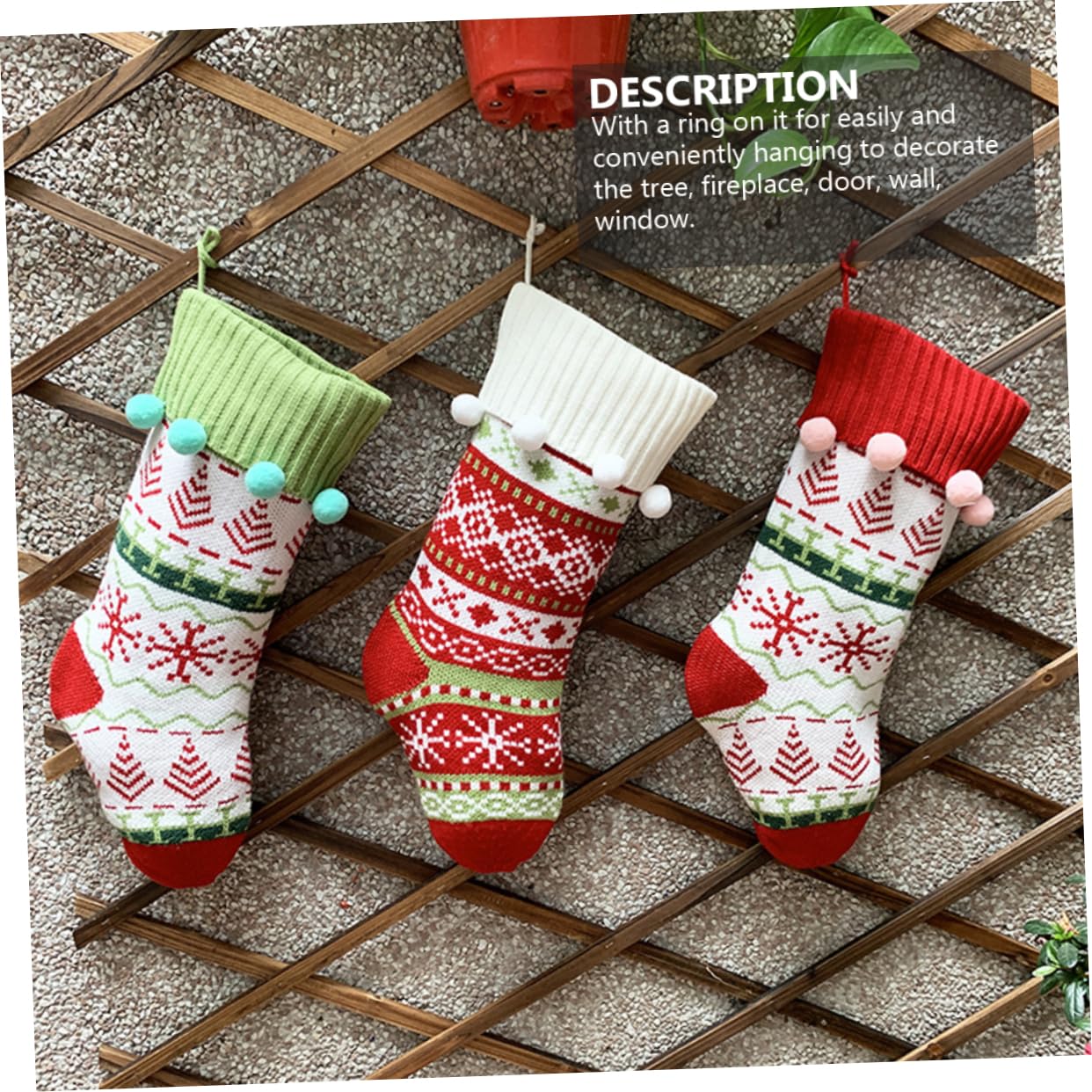 3piezas Calcetines De Punto Navideños De Regalos Decorativas para Árboles De Navidad y