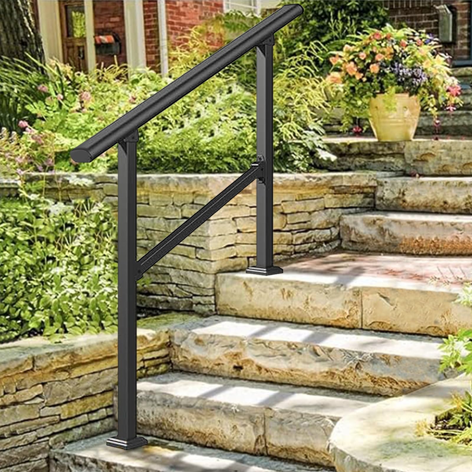 Jksyff A Staircase Hand Rails For Outdoor Steps Or Indoor Stairs, Galvanized Steel Djustable Transitional Handrail For Home Garden Corridor Decking Balustrade Guardrail(,100Cm/40Inch)