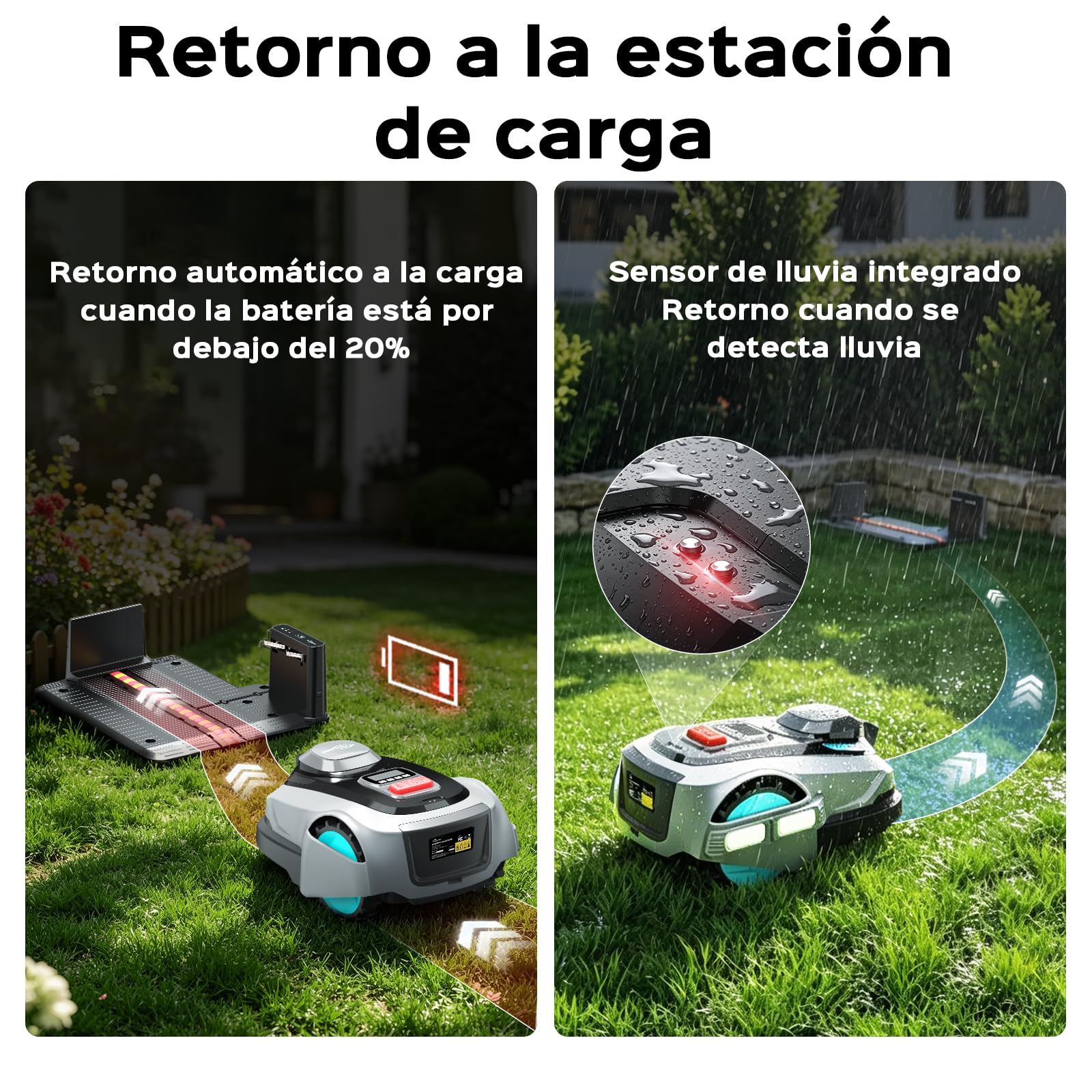 YARDCARE N1600PRO Robot Cortacésped sin Cable Perimetral, hasta 1600 m², Navegación RTK con Reconocimiento 3D del Entorno, Detección de más de 300 Obstáculos, Control por App, Carga Automática