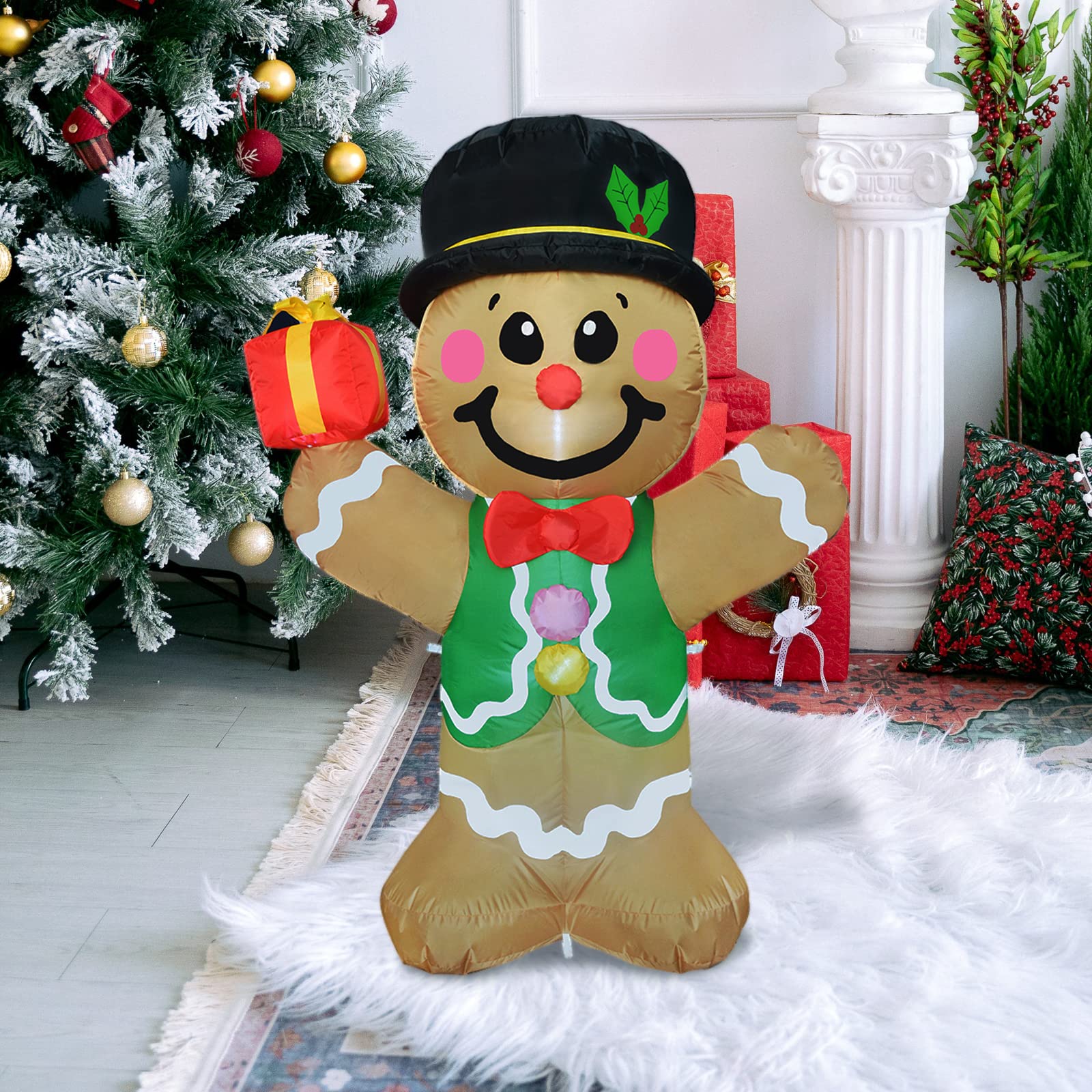 GOOSH 5 FT Height Christmas Inflatables Outdoor Gingerbread Man Cookie