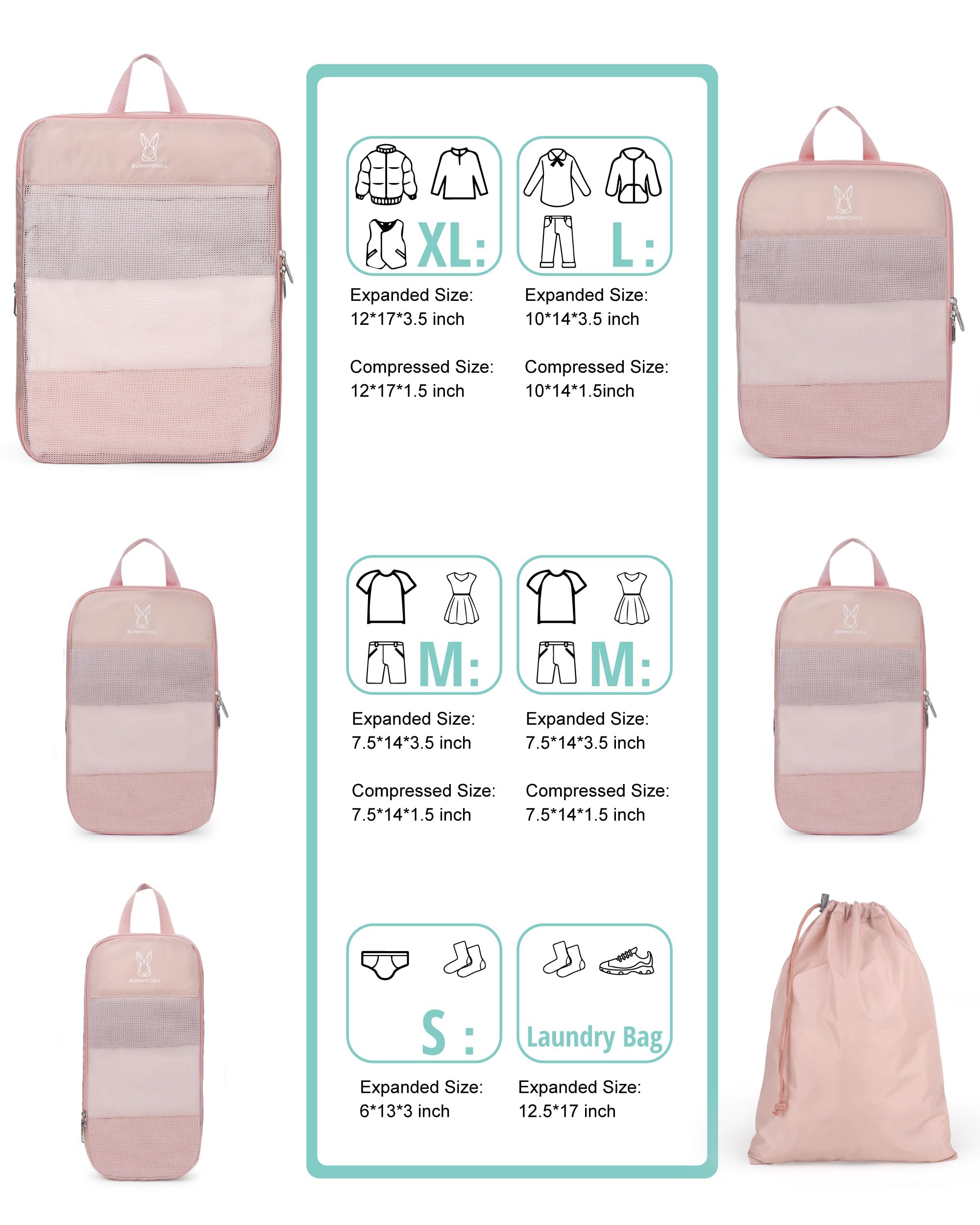 Set di 6 cubi espandibili a compressione per valigie, organizer da viaggio leggero e comprimibile per valigie, set di borse da viaggio essenziali da viaggio per donne