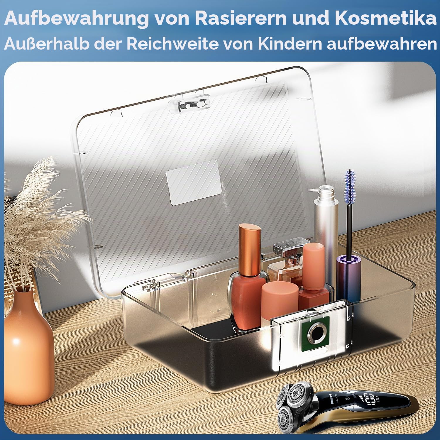 AICase Safe mit biometrischer Fingerabdruckerkennung für Reisen und Zuhause, Tragbare Sicherheitsbox mit Fingerabdruck und Morsecode, Geldkassette, Sicherheitssafe, Tresorfach, Klar