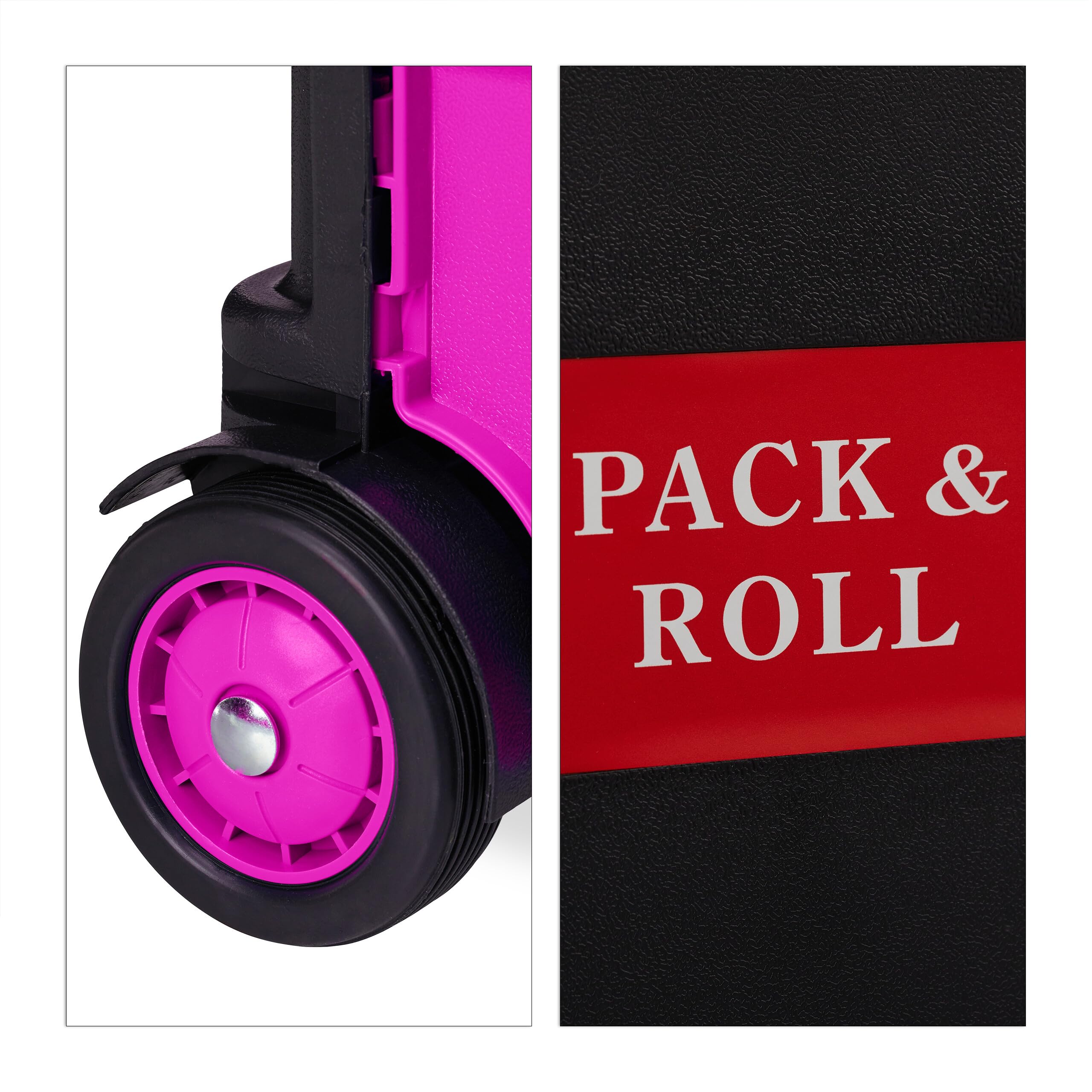 Relaxdays Chariot de Courses, Pliable, Jusqu’à 35 kg Poussette de 50 l, poignée télescopique, 2 roulettes, Rose/Noir