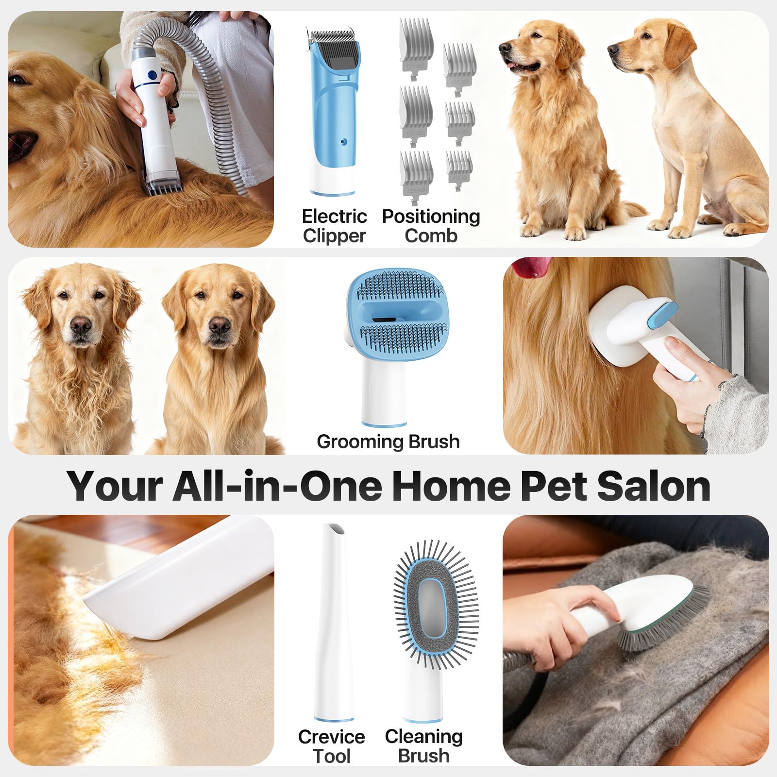 Buenkee Dog Grooming Vacuum Kit, 15000Pa Clipper, Shedding Brush, 2L, Blue view 3